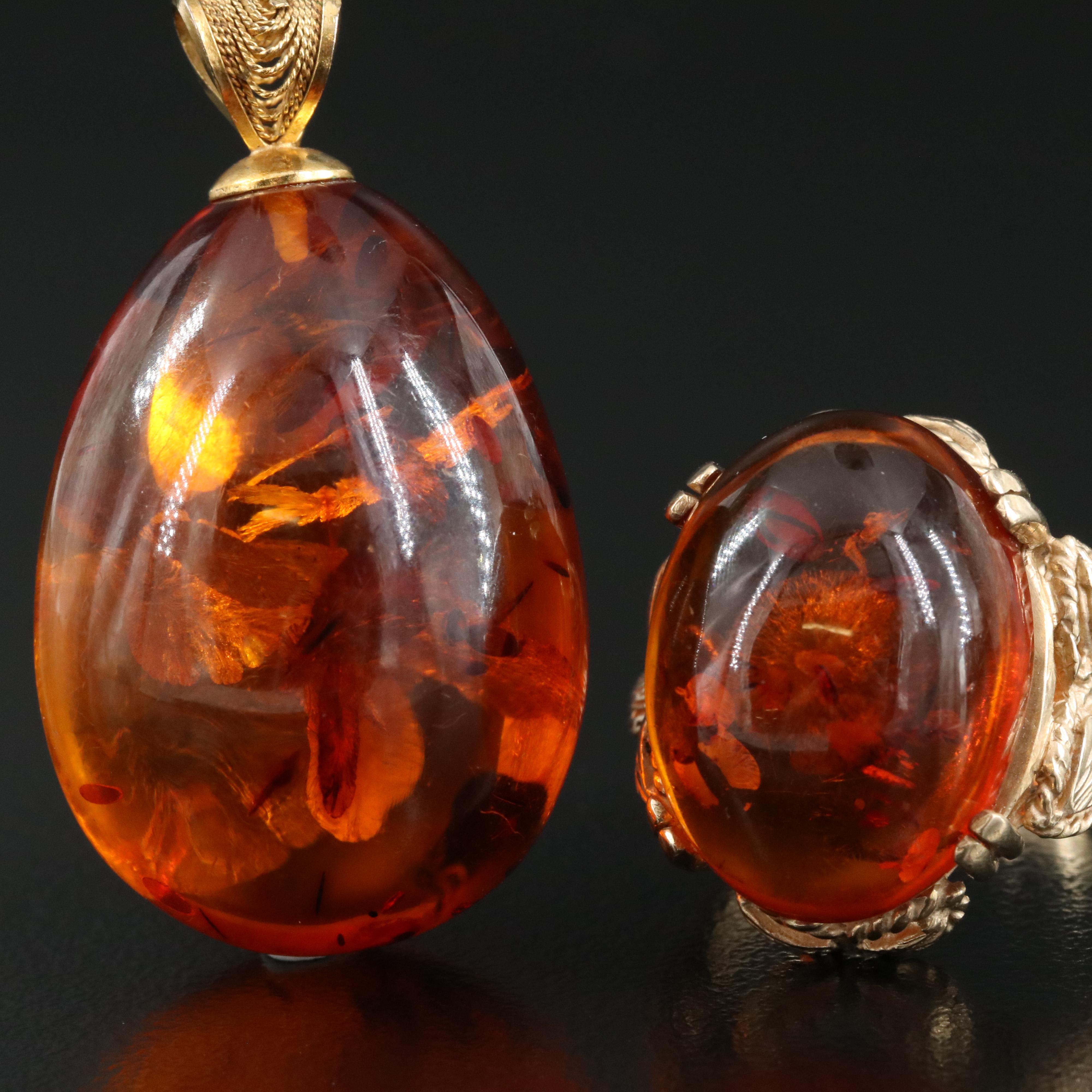 10K Amber Ring with Amber Pendant