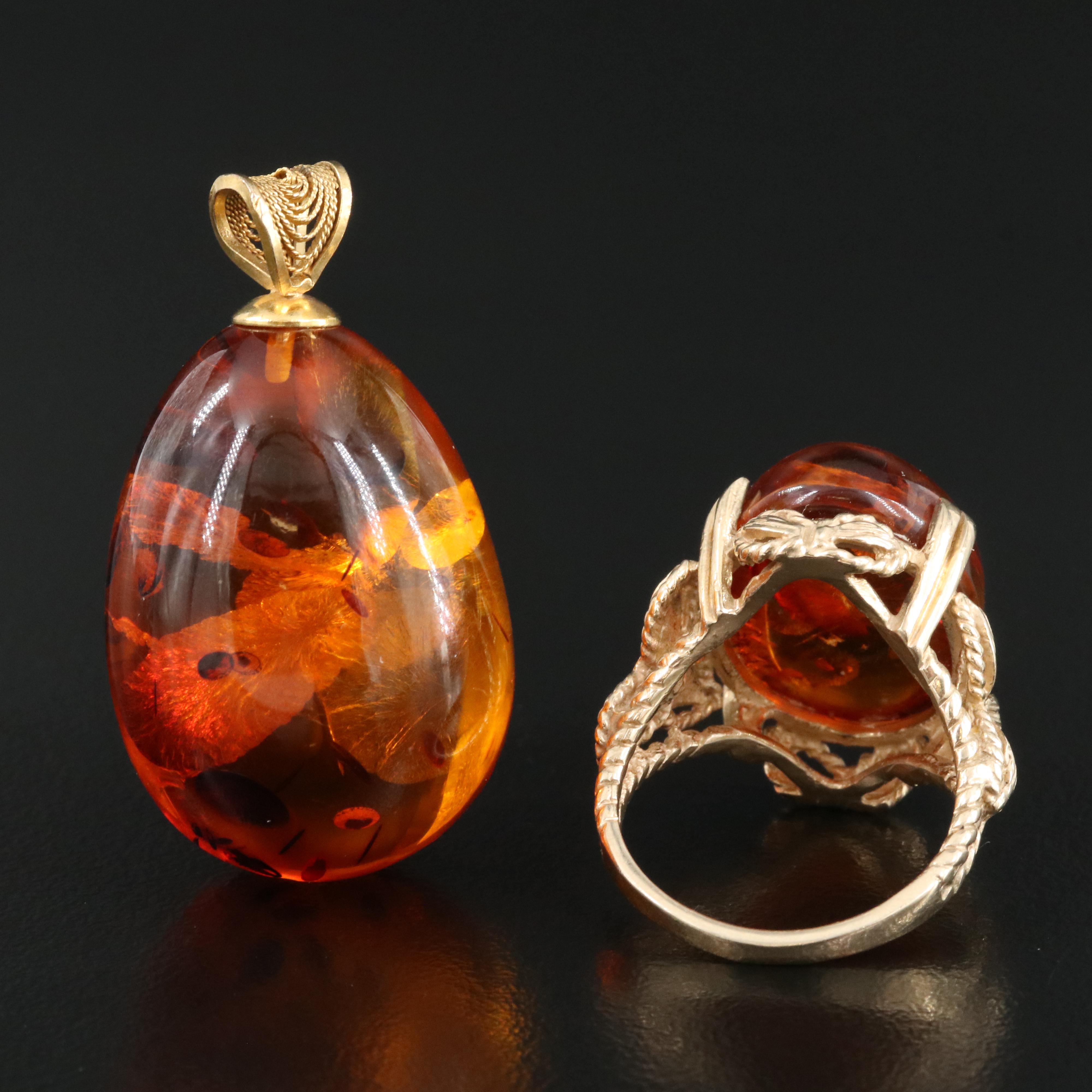 10K Amber Ring with Amber Pendant