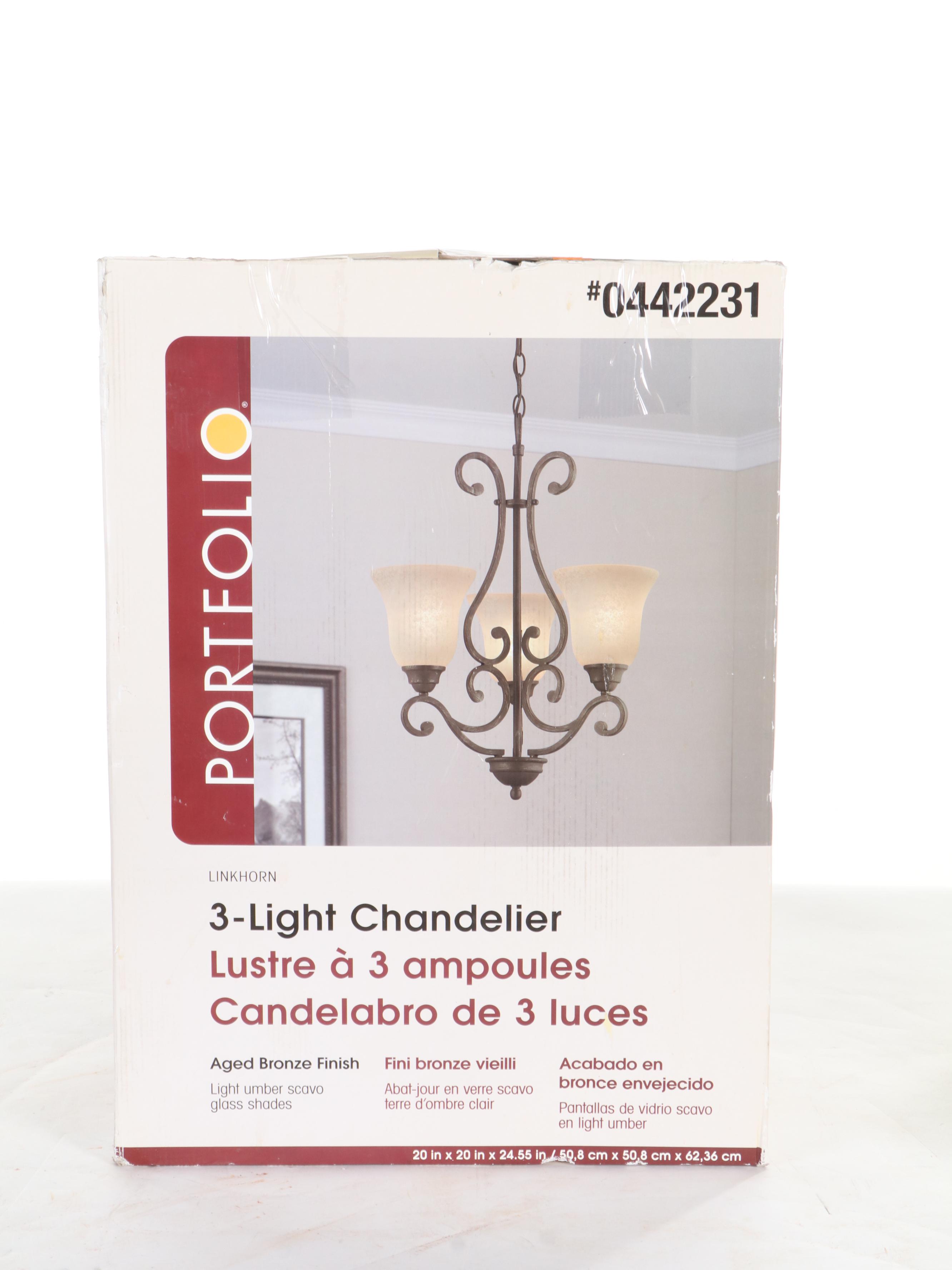 Portfolio Wrought Metal Eight and Three-Light Chandeliers