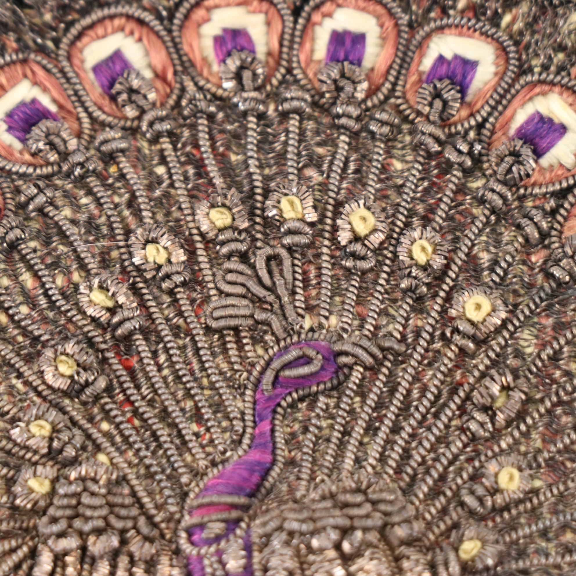 Zardozi Embroidered Peacock Black Velvet Handbag with Kiss Lock and Chain Strap