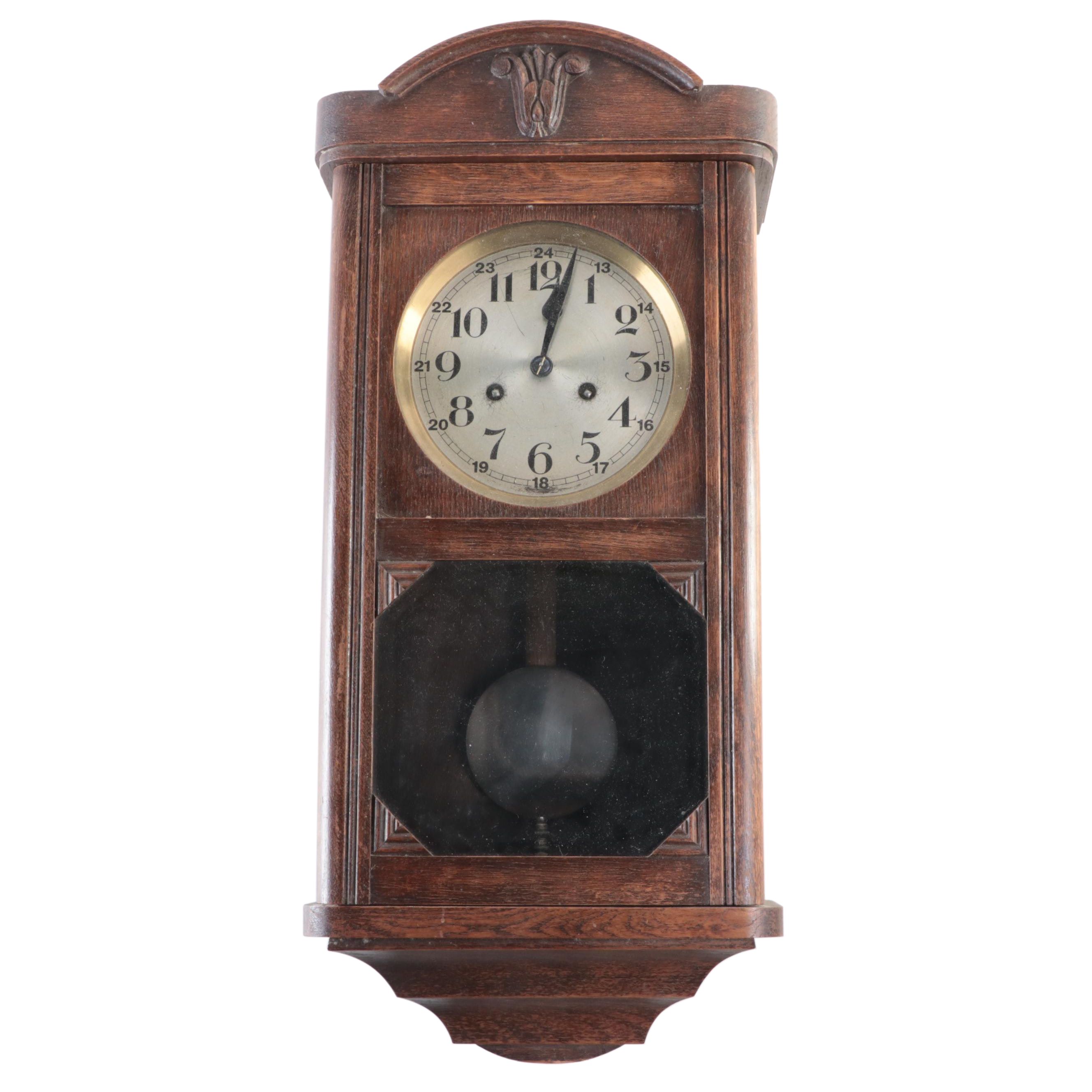 German Wooden Wall Clock, Early 20th Century