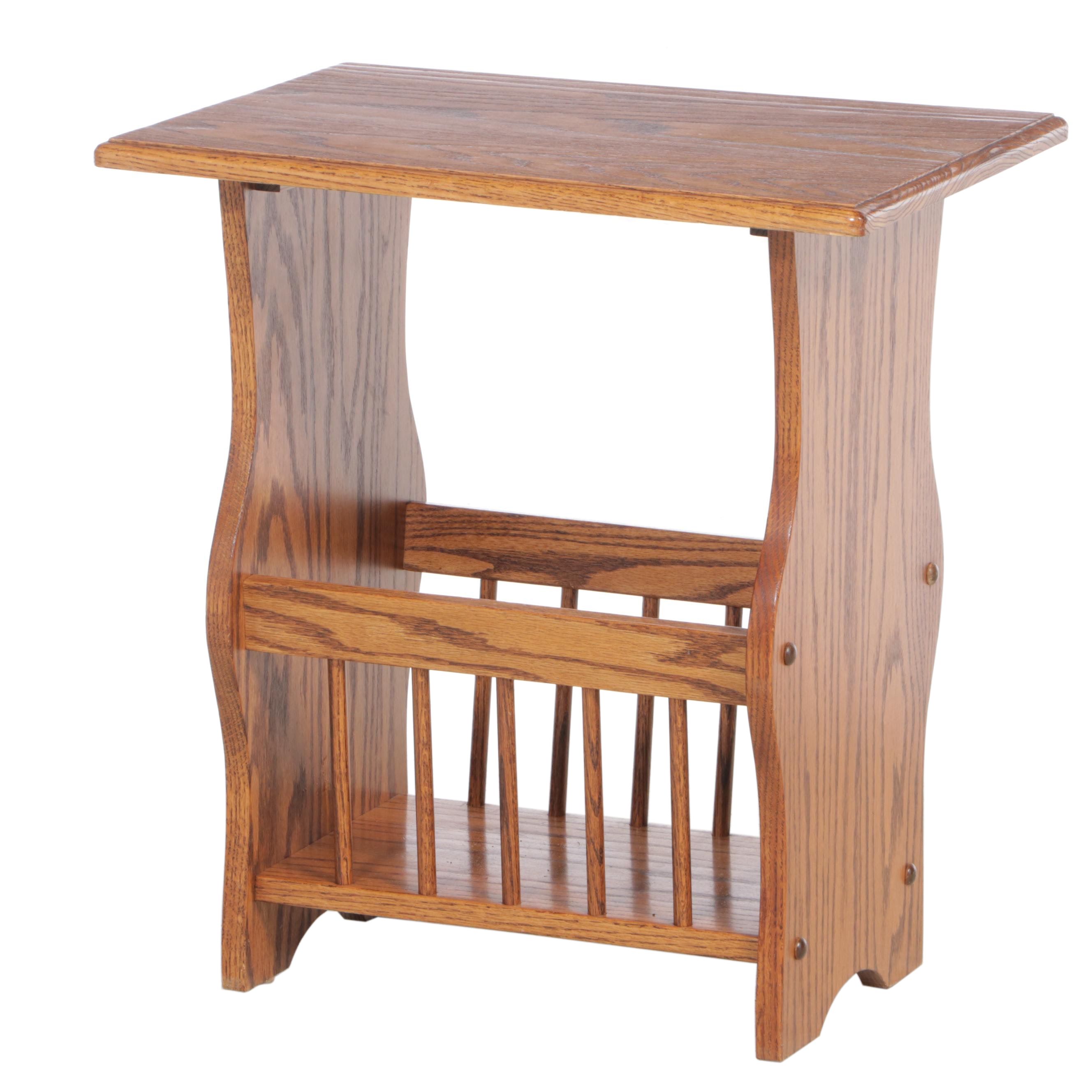 Oak Side Table with Magazine Rack, Late 20th Century