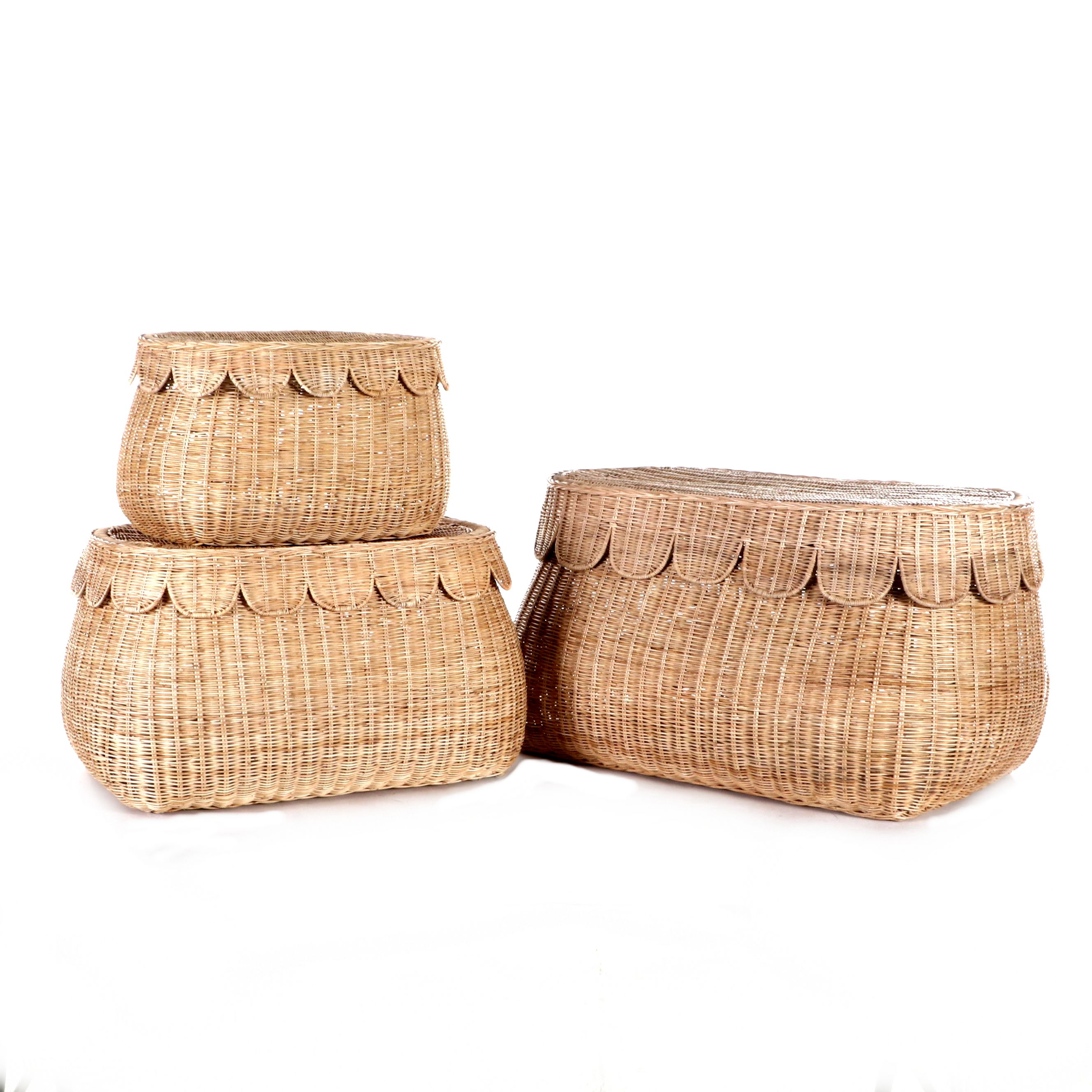 Serena & Lily Rattan Scallop Edge Lidded Baskets