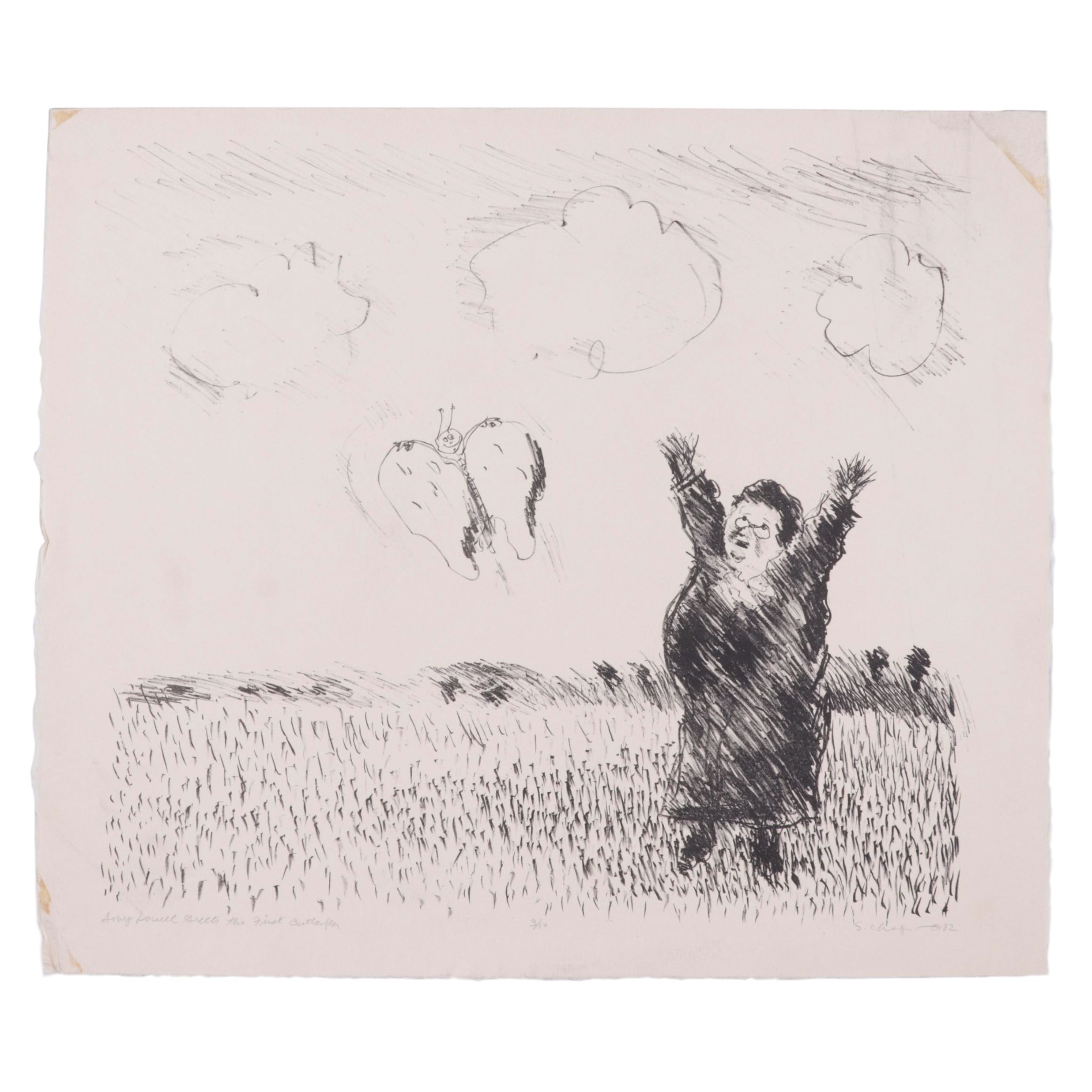 Sidney Chafetz Lithograph "Amy Lowell Greets the First Butterfly," 1982