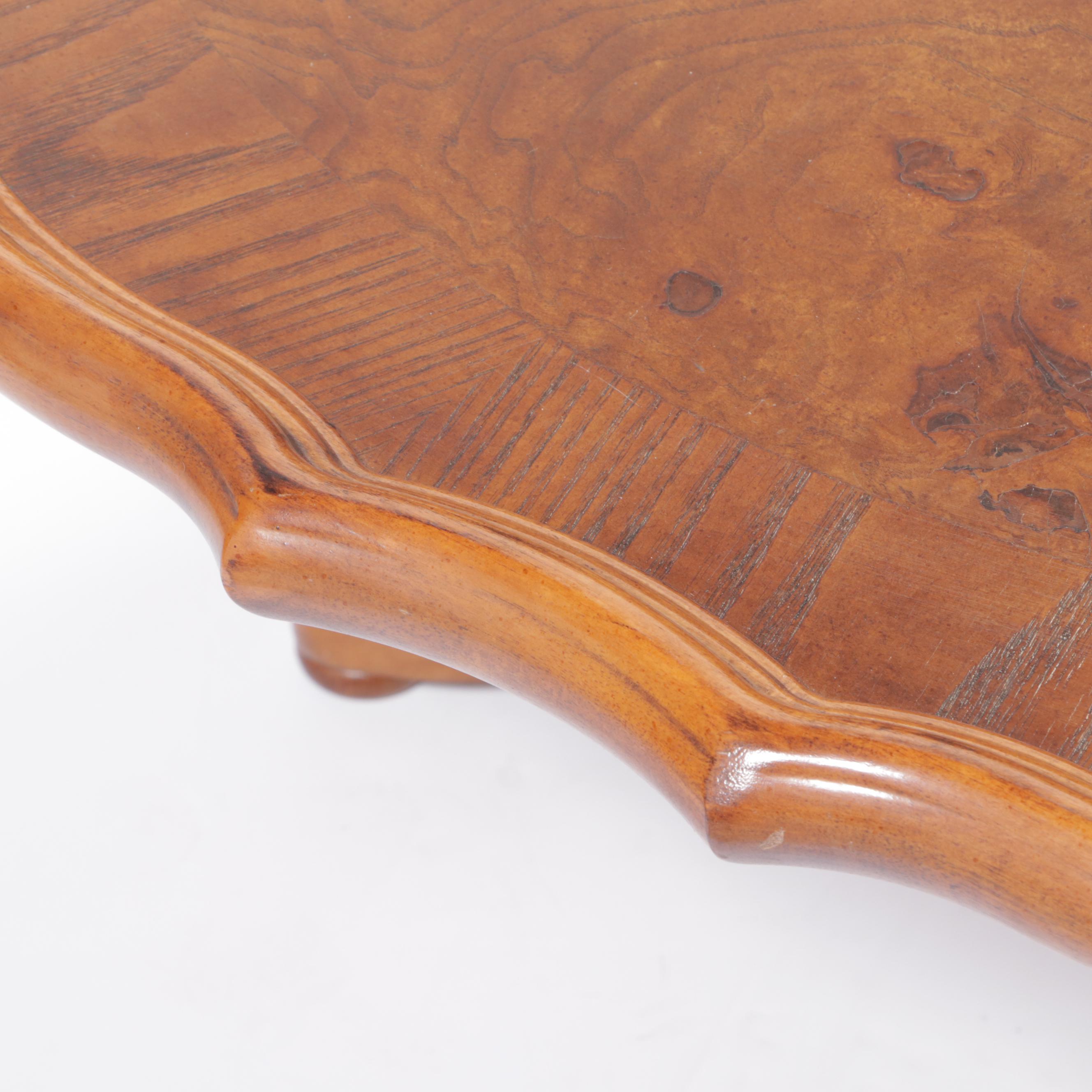 Queen Anne Style Coffee Table with Elm and Oak-Crossbanded Top, dated 1992