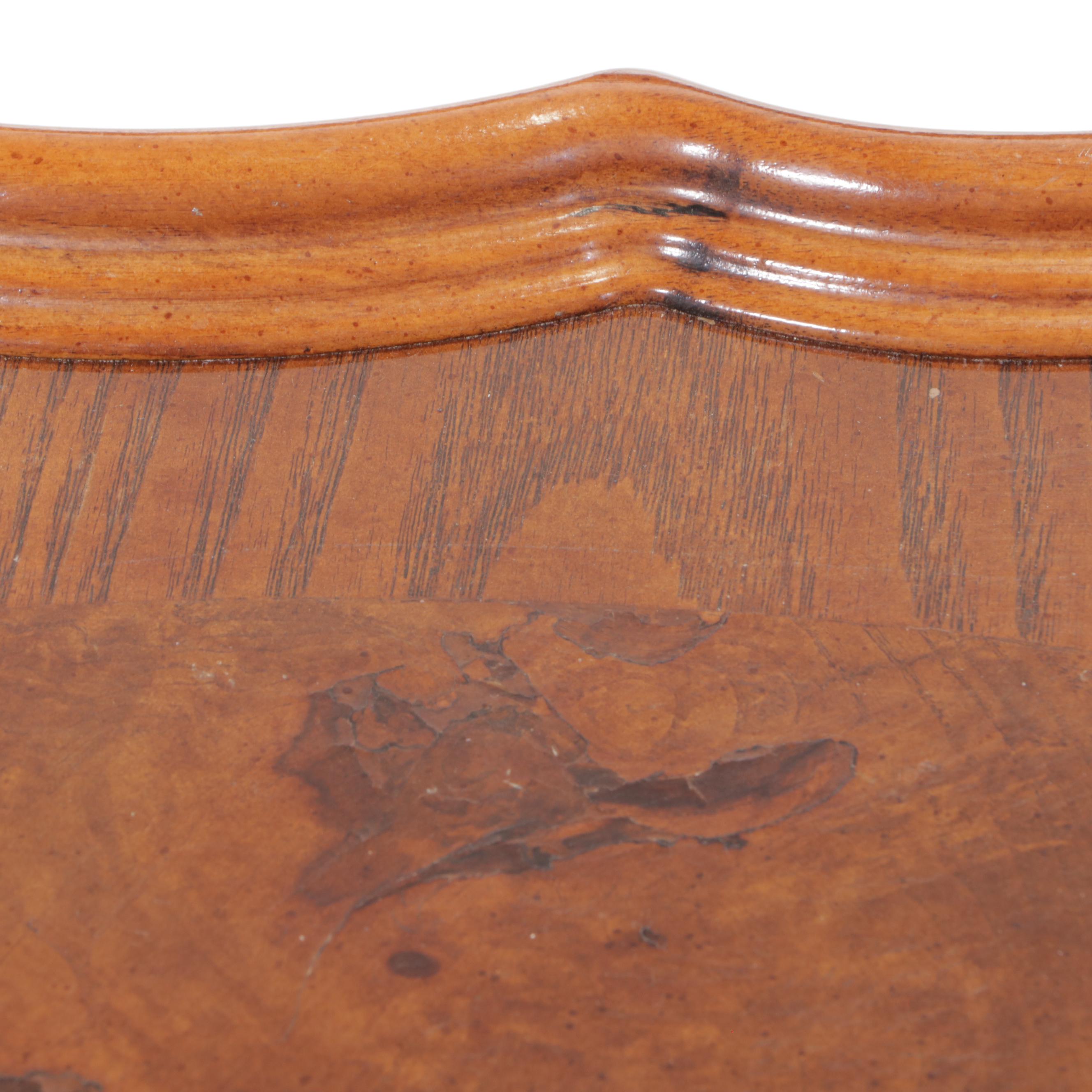 Queen Anne Style Coffee Table with Elm and Oak-Crossbanded Top, dated 1992