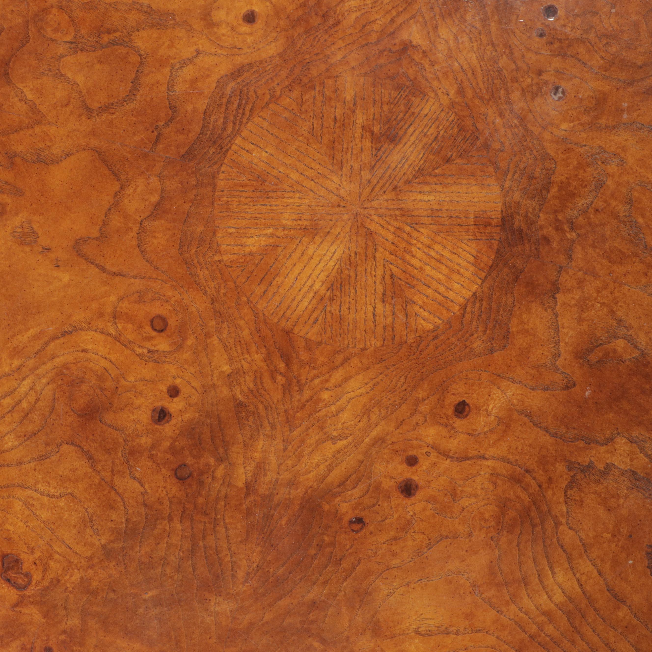 Queen Anne Style Coffee Table with Elm and Oak-Crossbanded Top, dated 1992