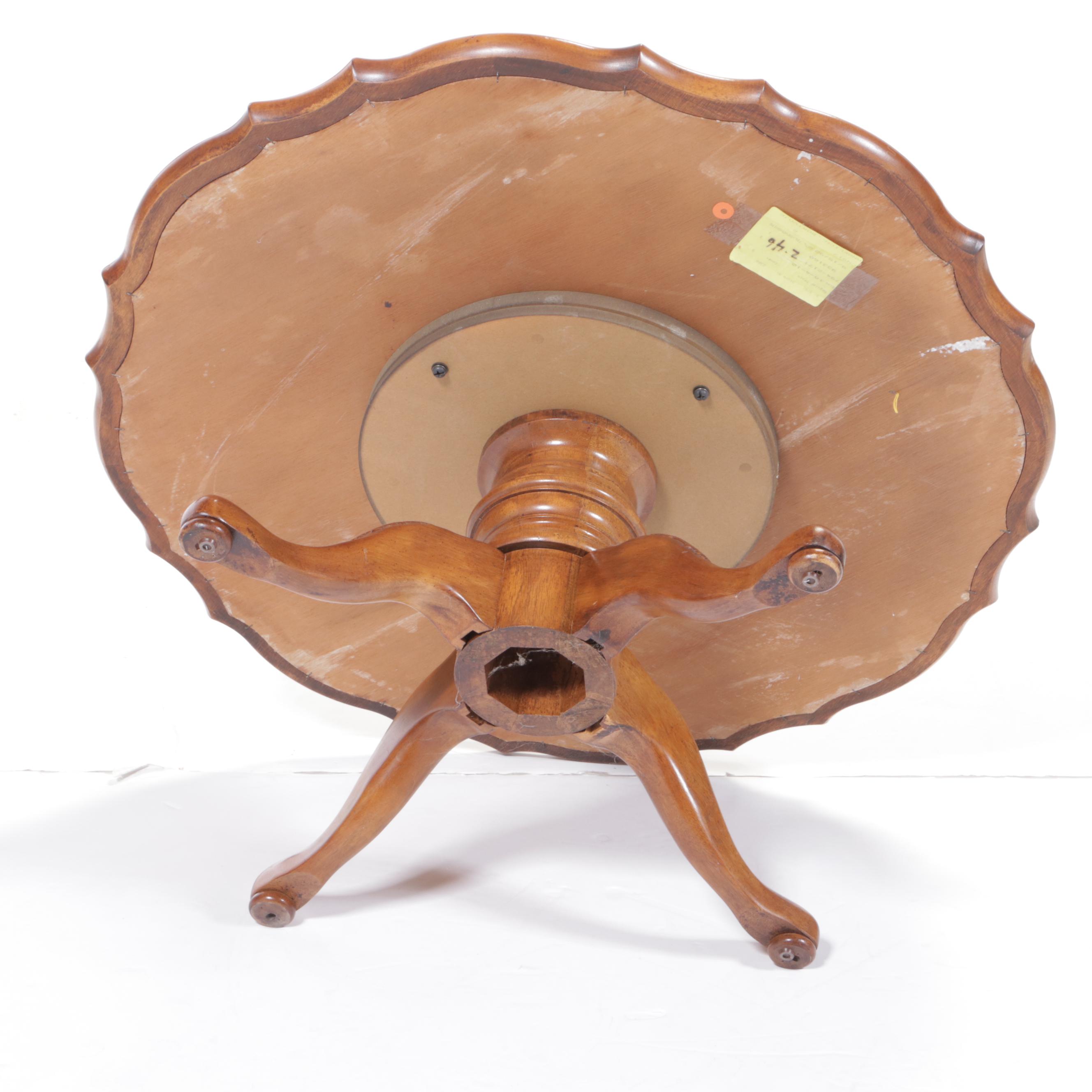 Queen Anne Style Coffee Table with Elm and Oak-Crossbanded Top, dated 1992