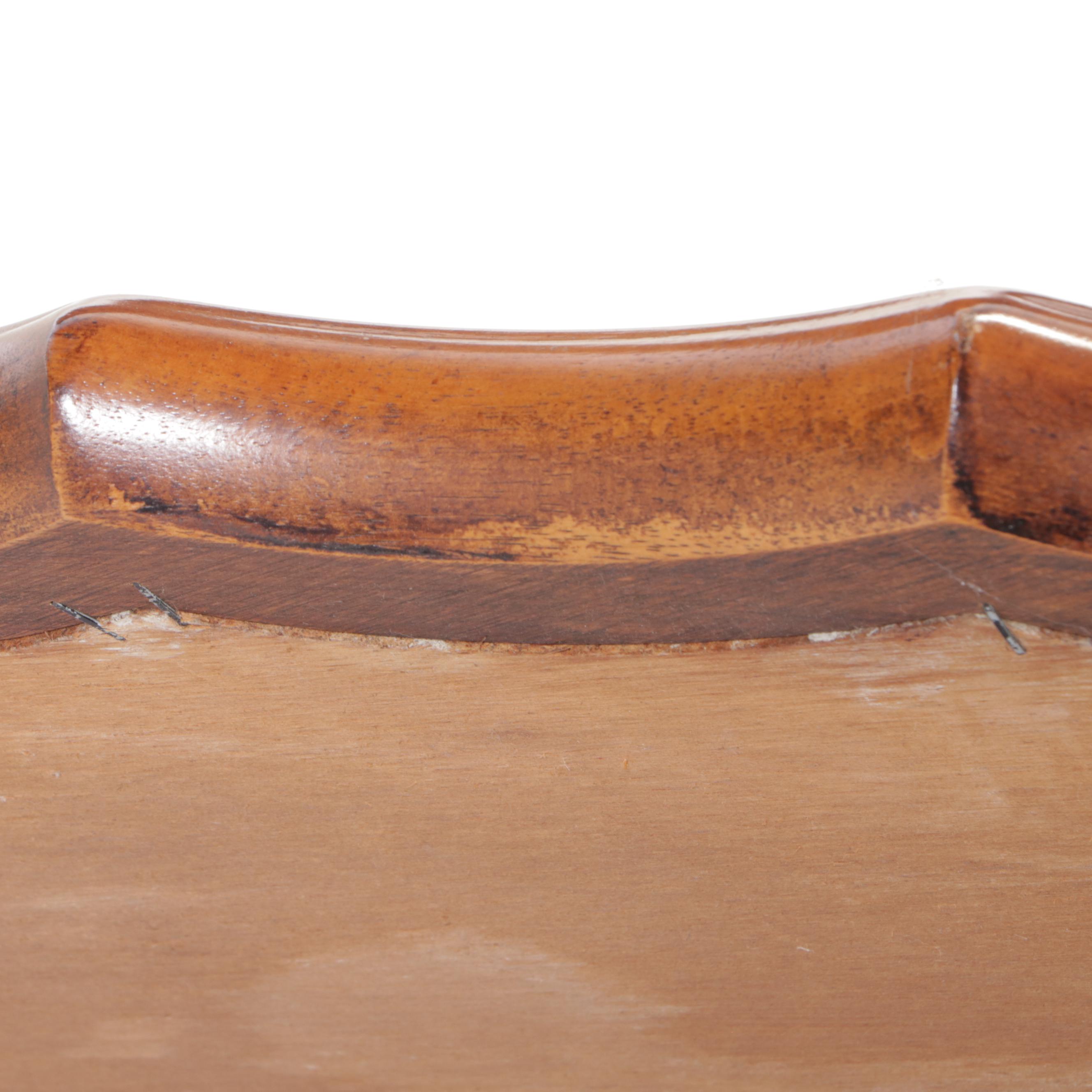 Queen Anne Style Coffee Table with Elm and Oak-Crossbanded Top, dated 1992