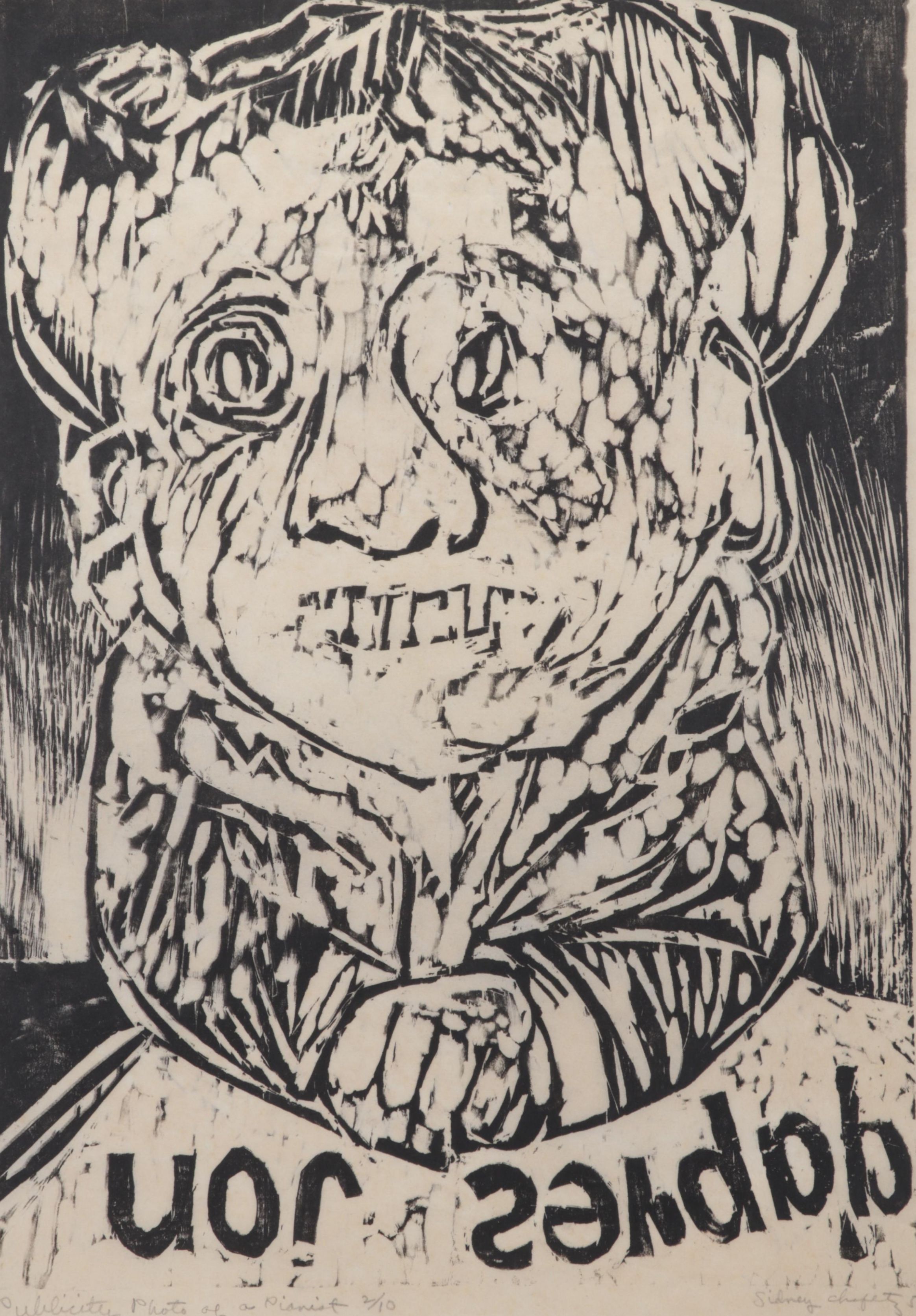 Sidney Chafetz Woodcut "Publicity Photo of a Pianist," 1955