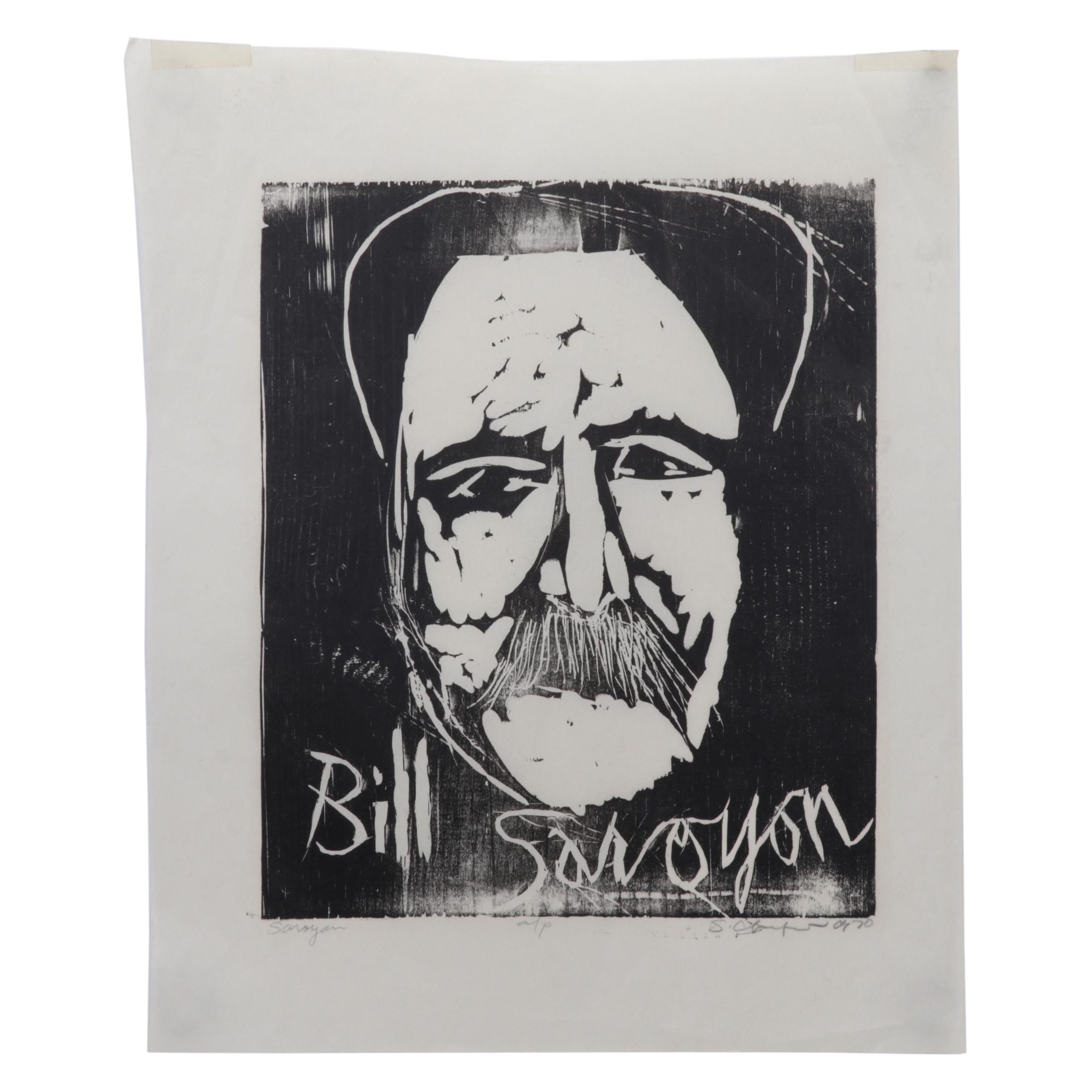 Sidney Chafetz Woodcut "Saroyan," 1970