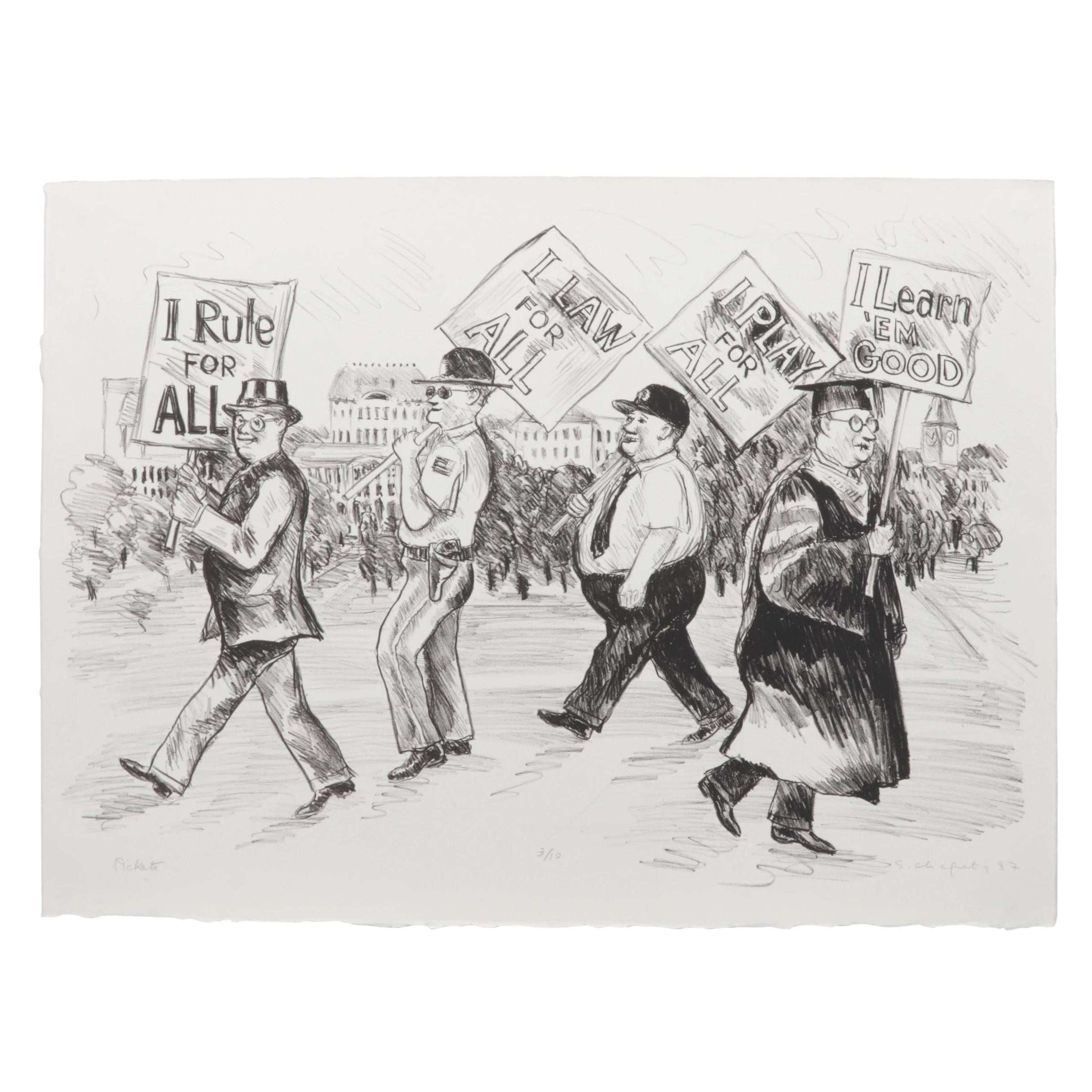 Sidney Chafetz Lithograph "Pickets," 1987