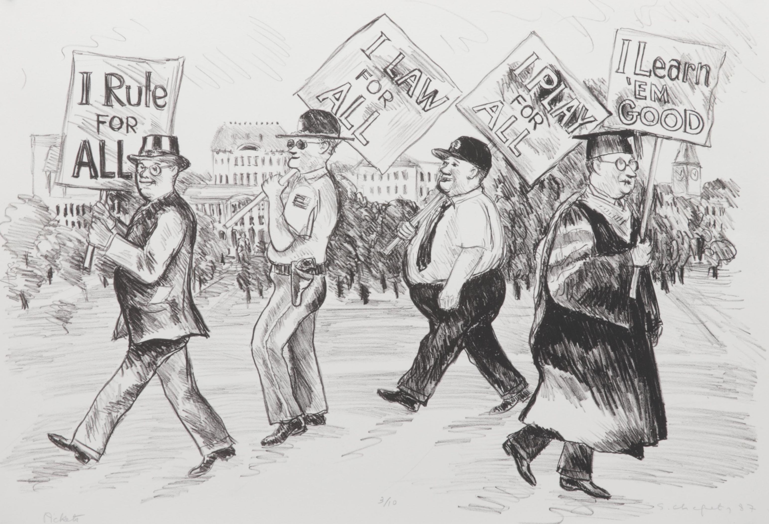 Sidney Chafetz Lithograph "Pickets," 1987