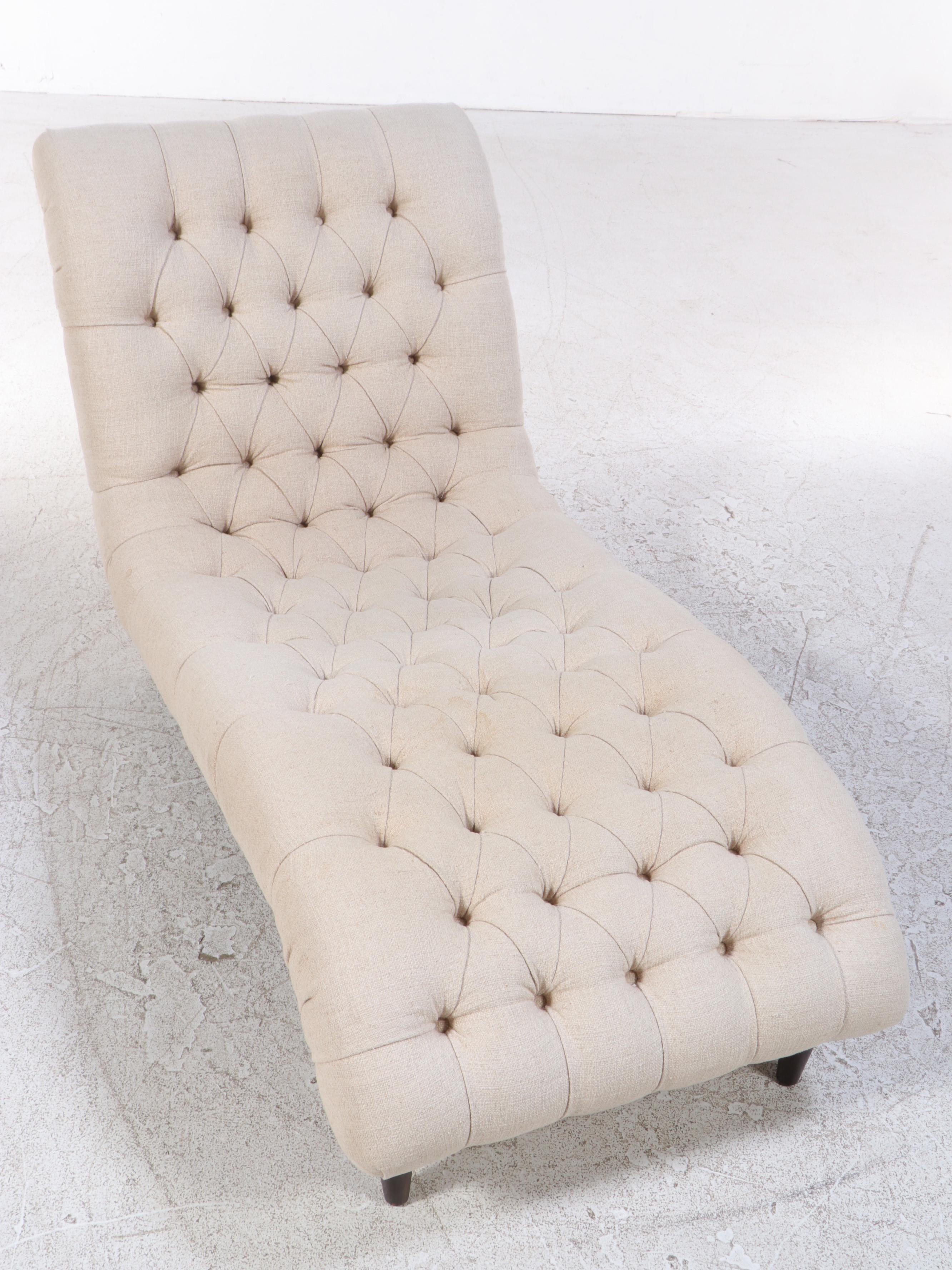 Arhaus Furniture "Audrey" Button-Tufted and Contoured Chaise Lounge