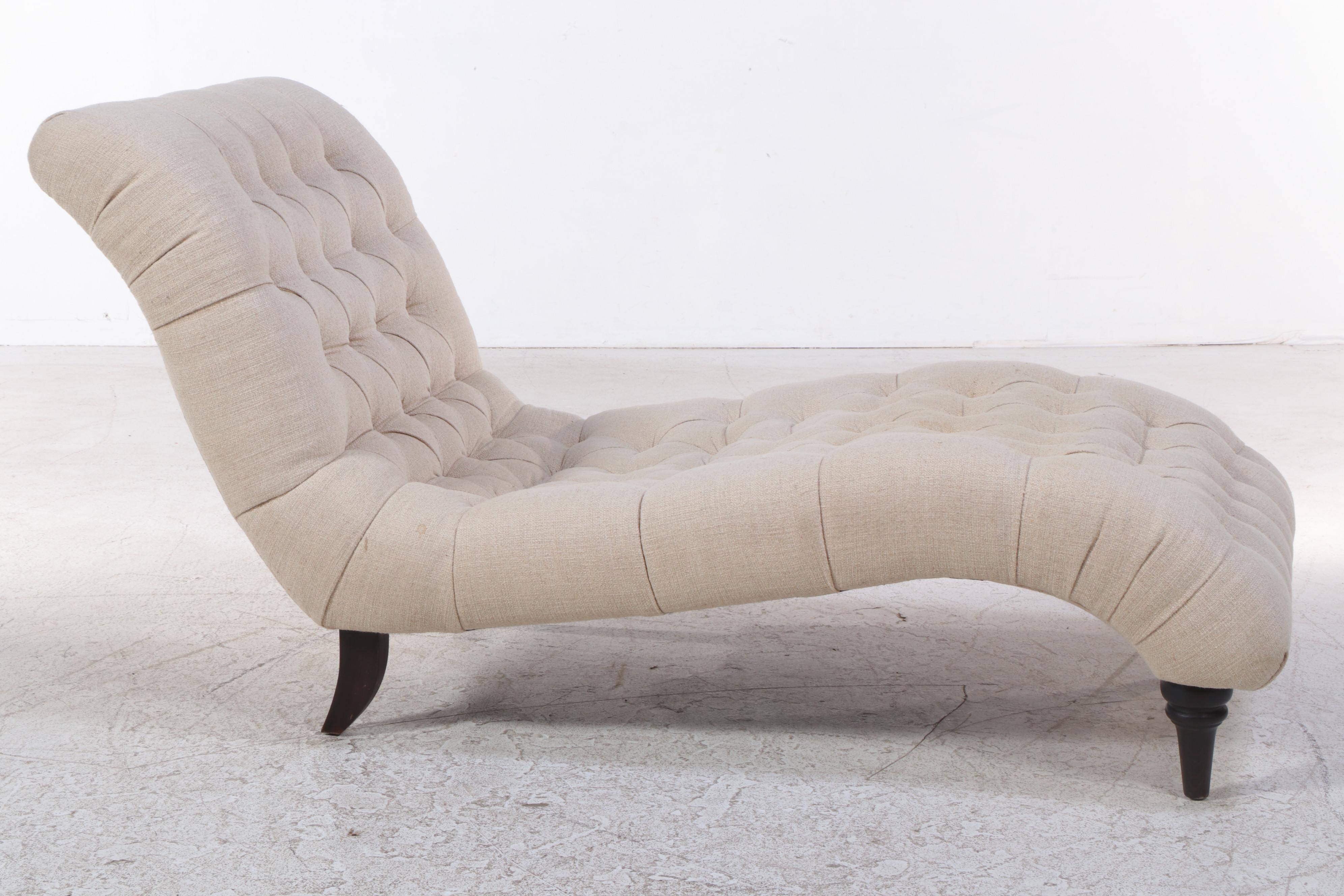 Arhaus Furniture "Audrey" Button-Tufted and Contoured Chaise Lounge