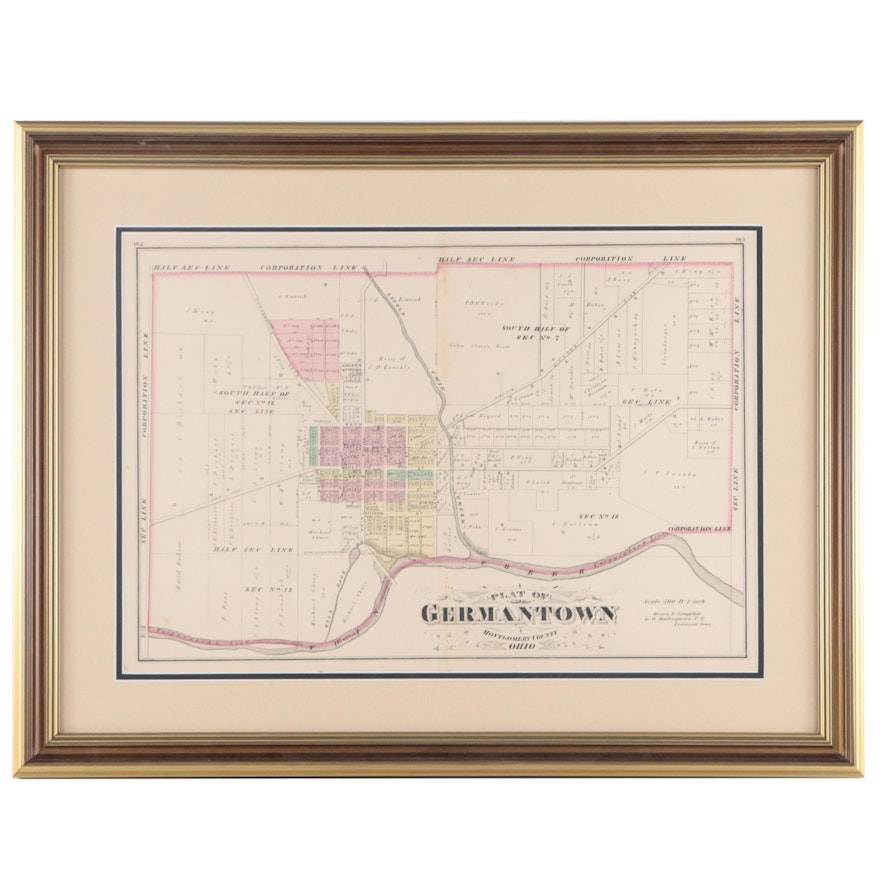 L. H. Everts Map "Plat of Germantown / Montgomery County, Ohio," Circa 1870