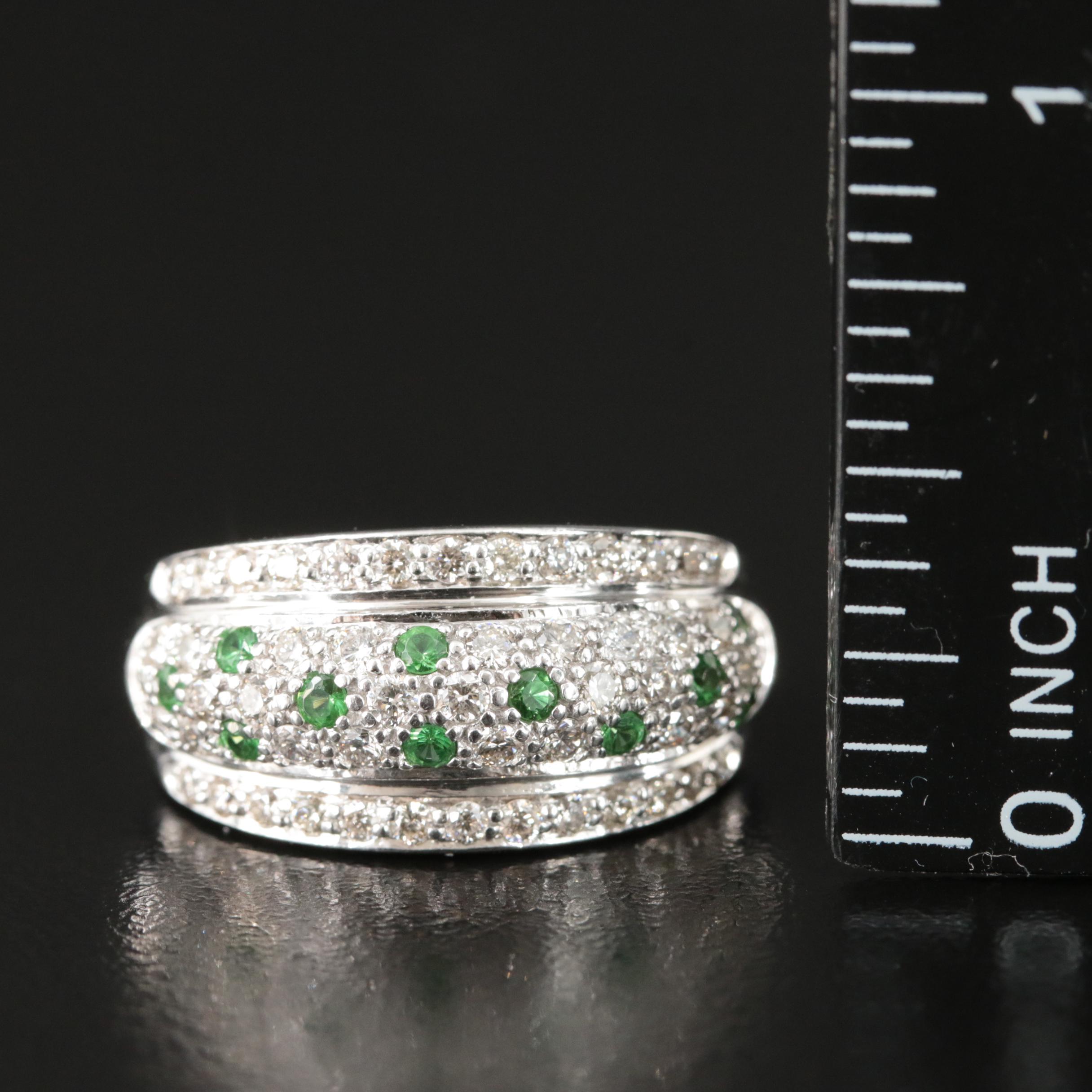 14K Pavé Tsavorite Garnet and Diamond Ring
