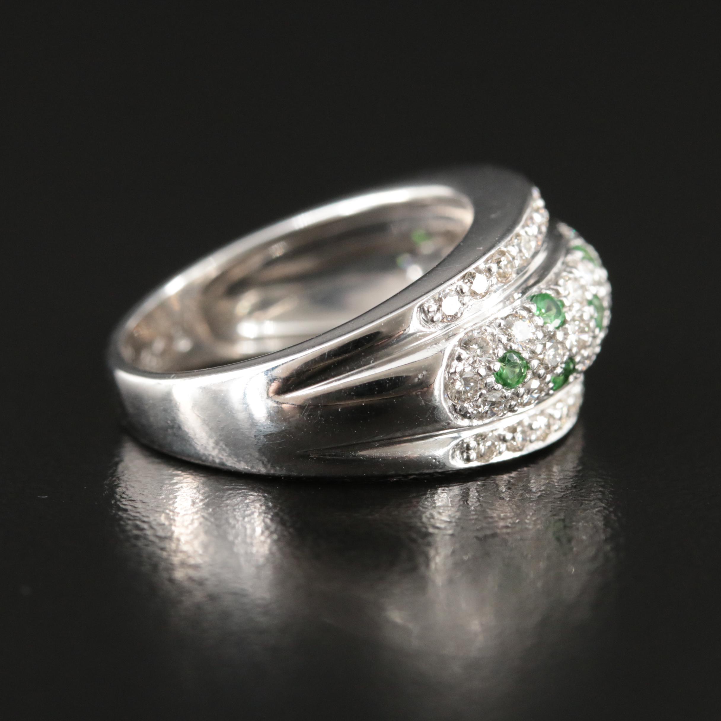 14K Pavé Tsavorite Garnet and Diamond Ring