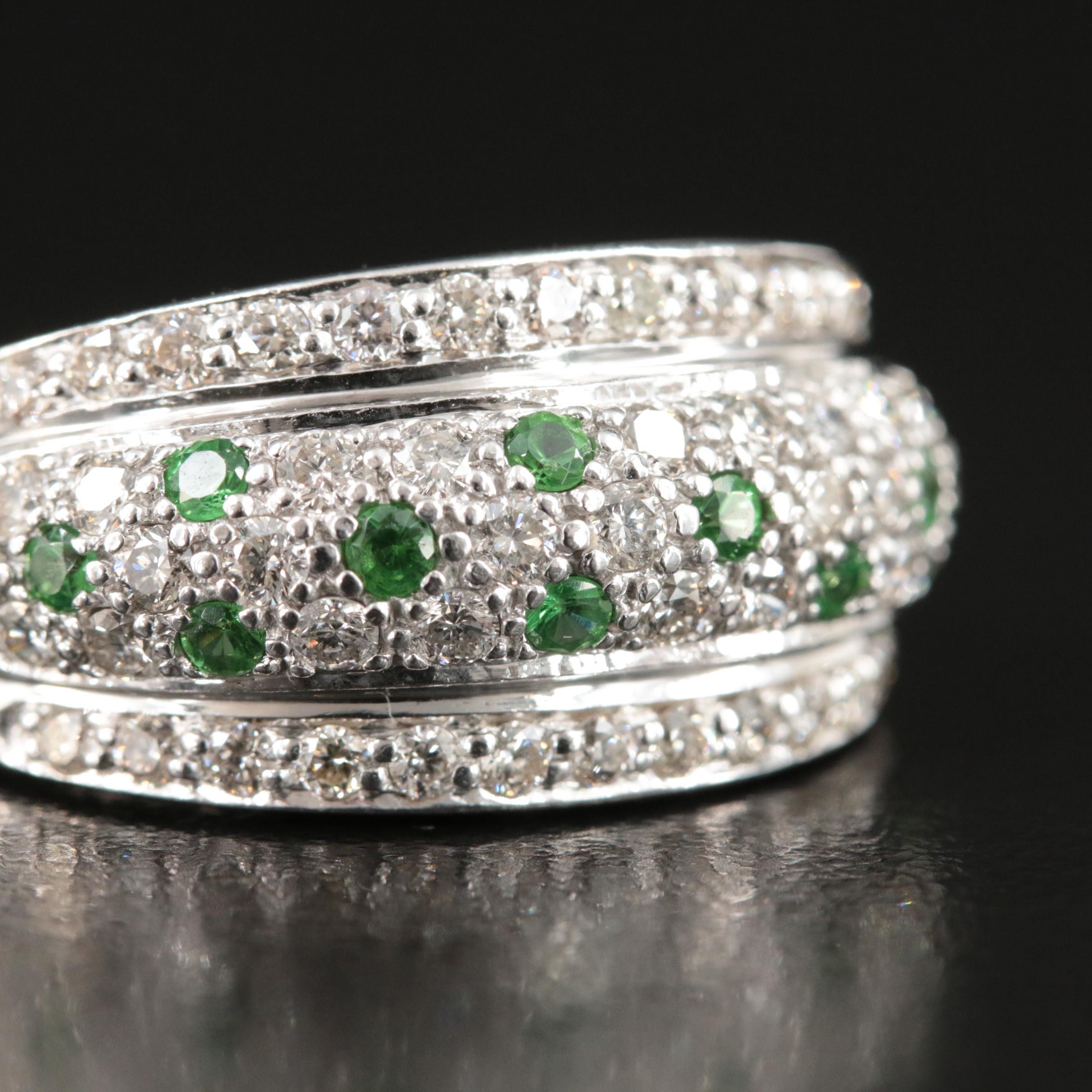 14K Pavé Tsavorite Garnet and Diamond Ring