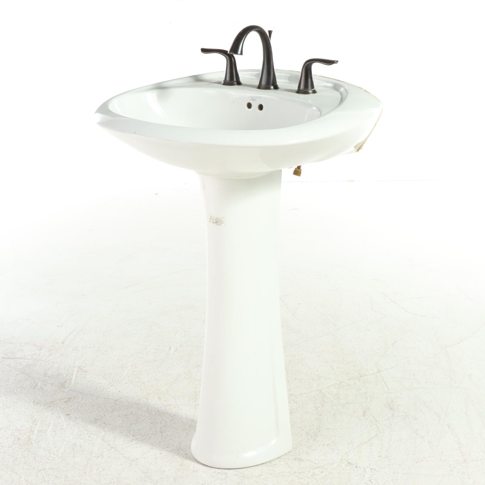 Mansfield Contemporary White Porcelain Pedestal Sink With Faucet