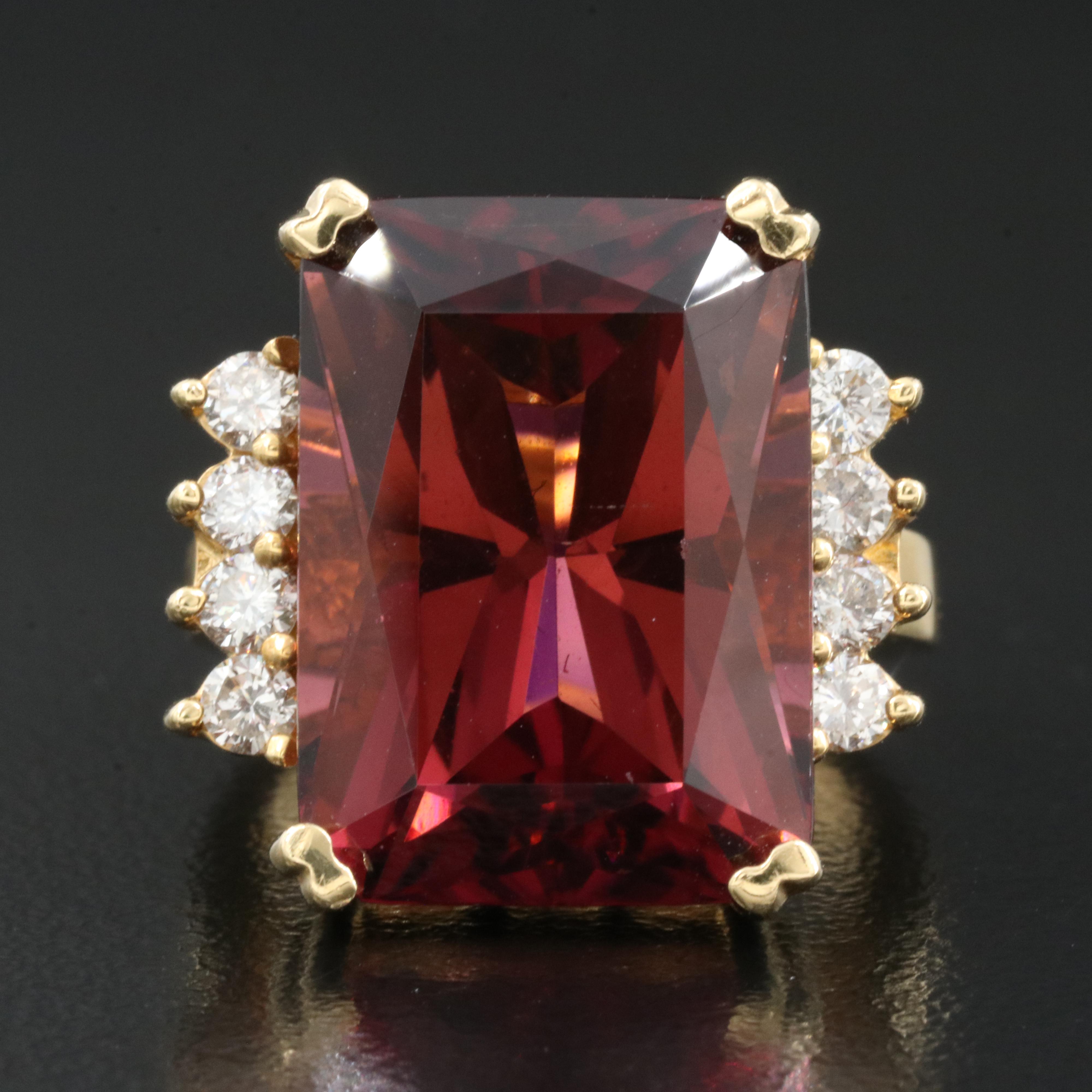 Vintage John C Rinker 18K 20.24 CT Tourmaline and Diamond Ring
