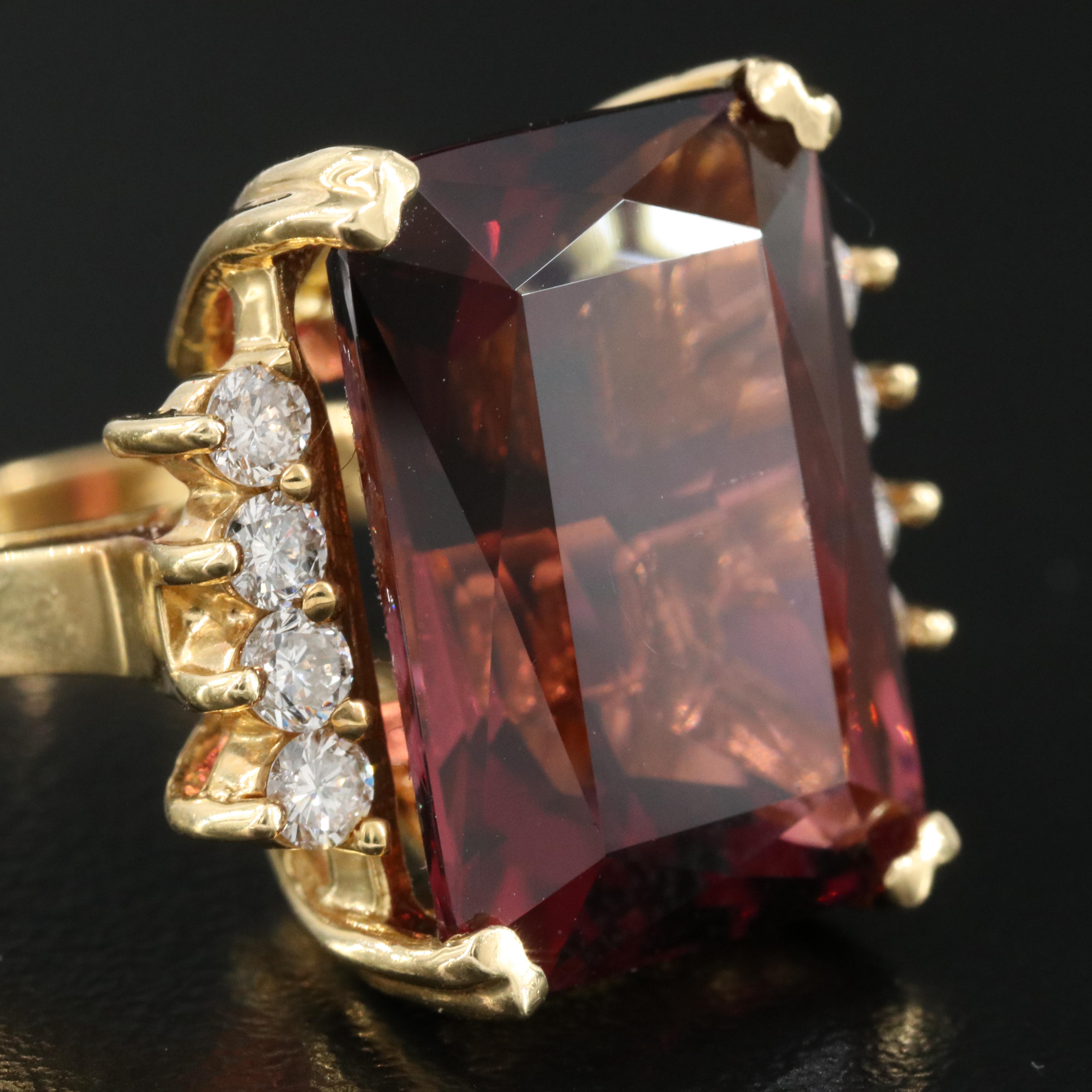 Vintage John C Rinker 18K 20.24 CT Tourmaline and Diamond Ring