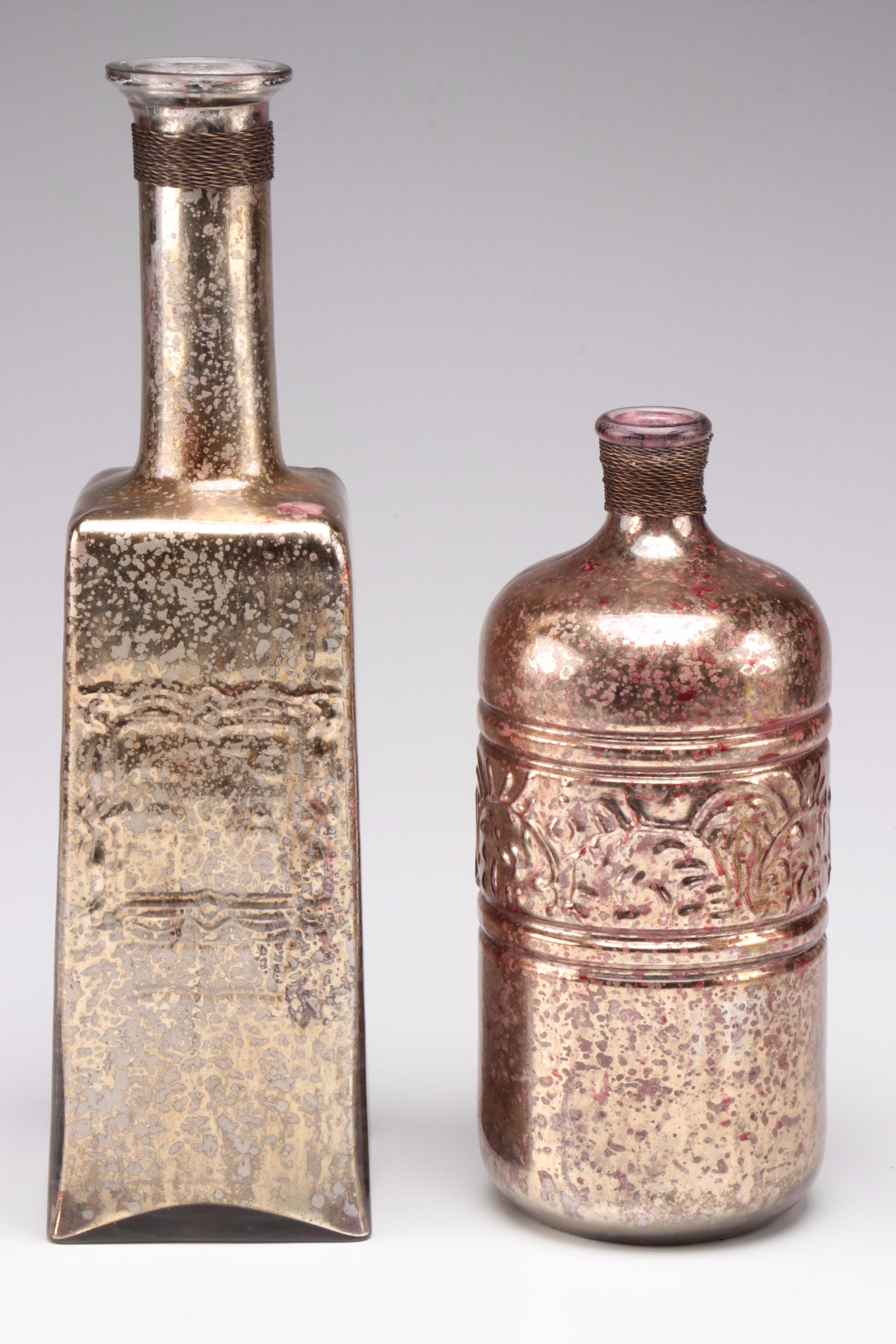 Antique Finish Bottles and Hurricane with Shells and Sand