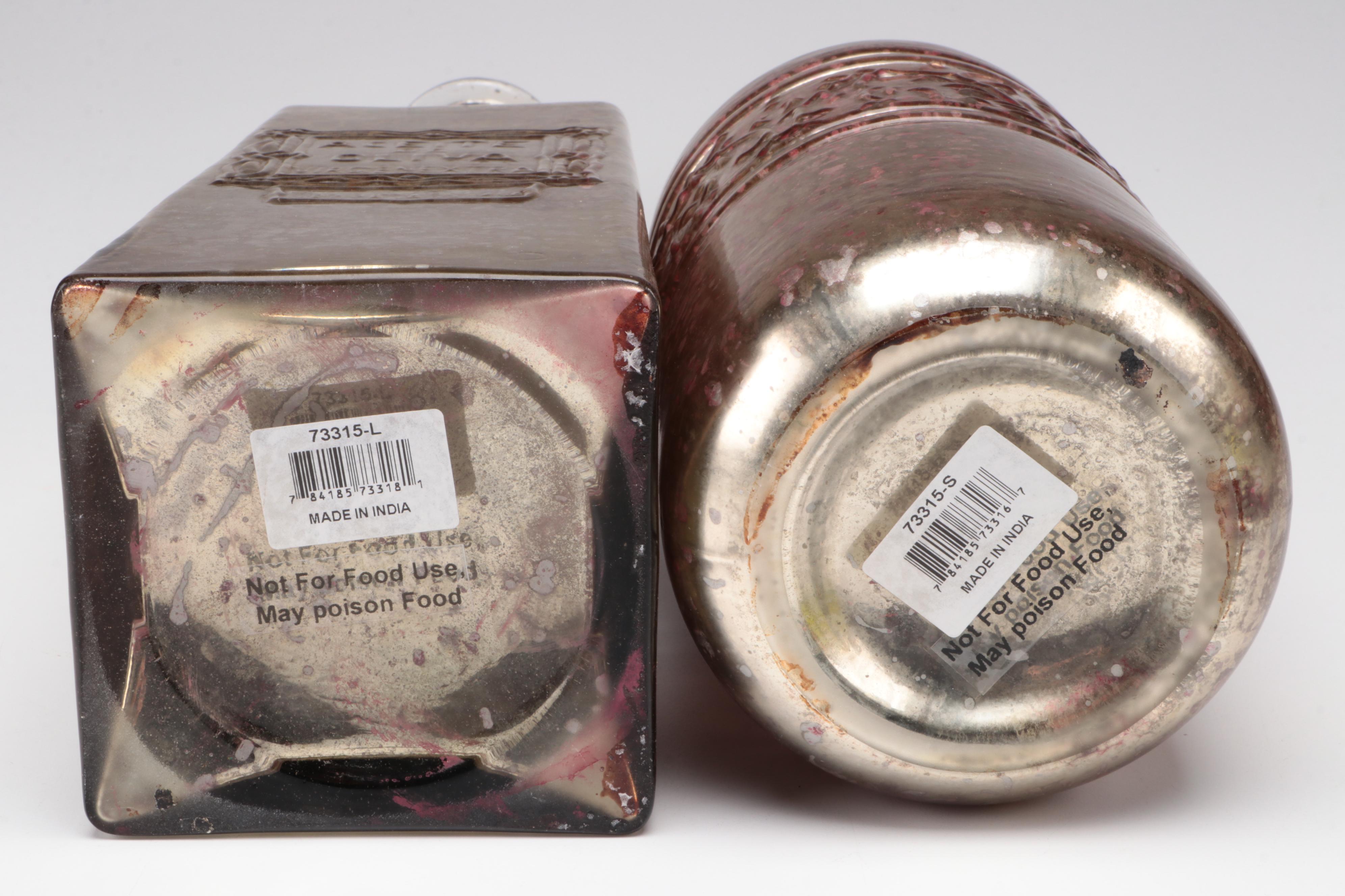 Antique Finish Bottles and Hurricane with Shells and Sand