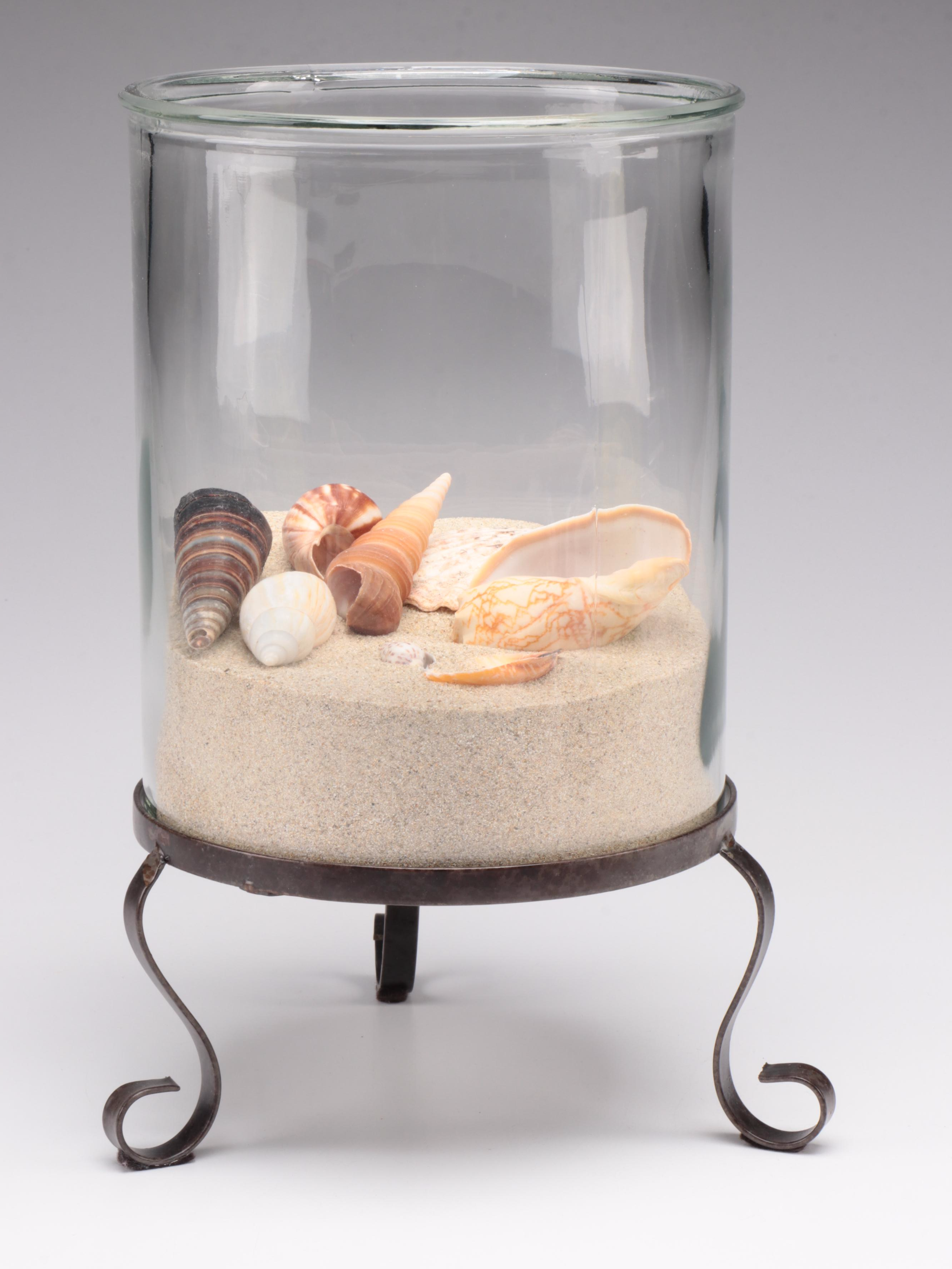 Antique Finish Bottles and Hurricane with Shells and Sand