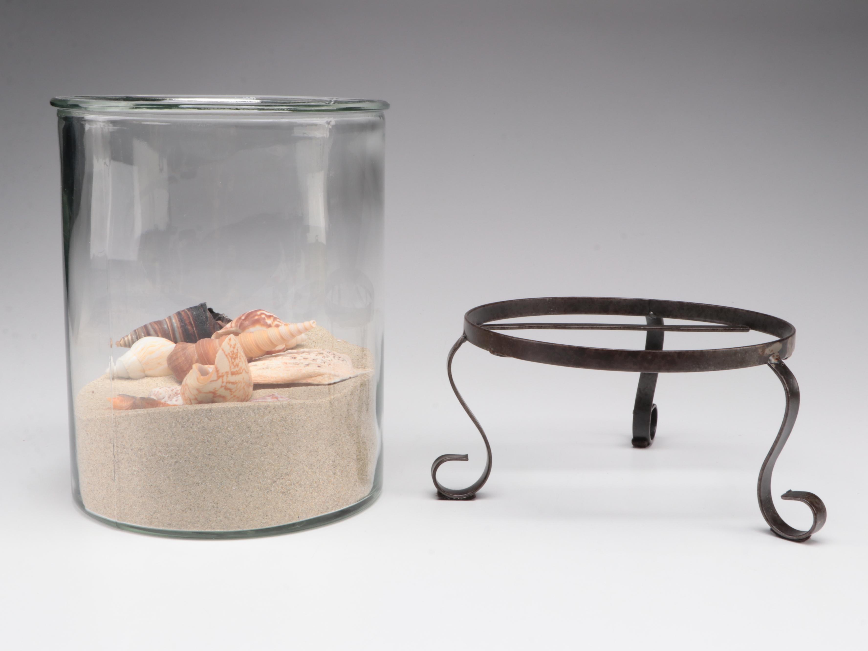 Antique Finish Bottles and Hurricane with Shells and Sand