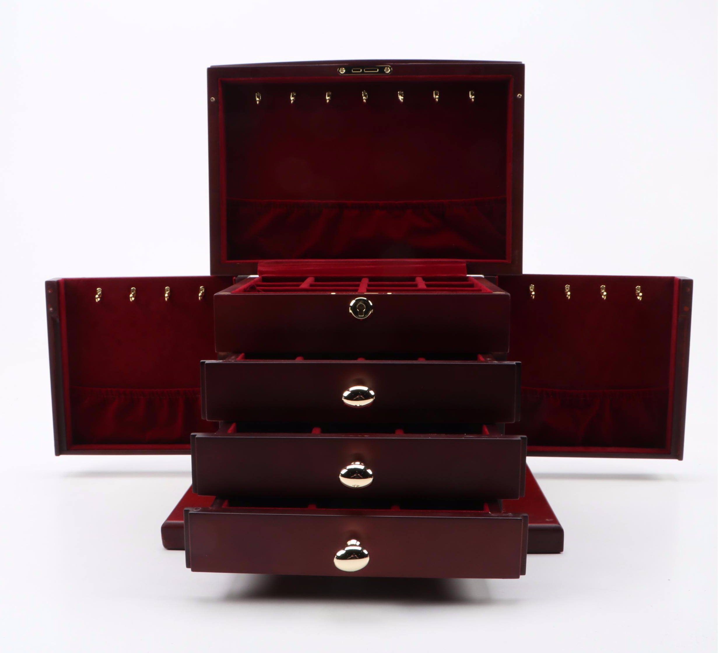 Jere Mahogany Finish Three-Drawer Jewelry Box