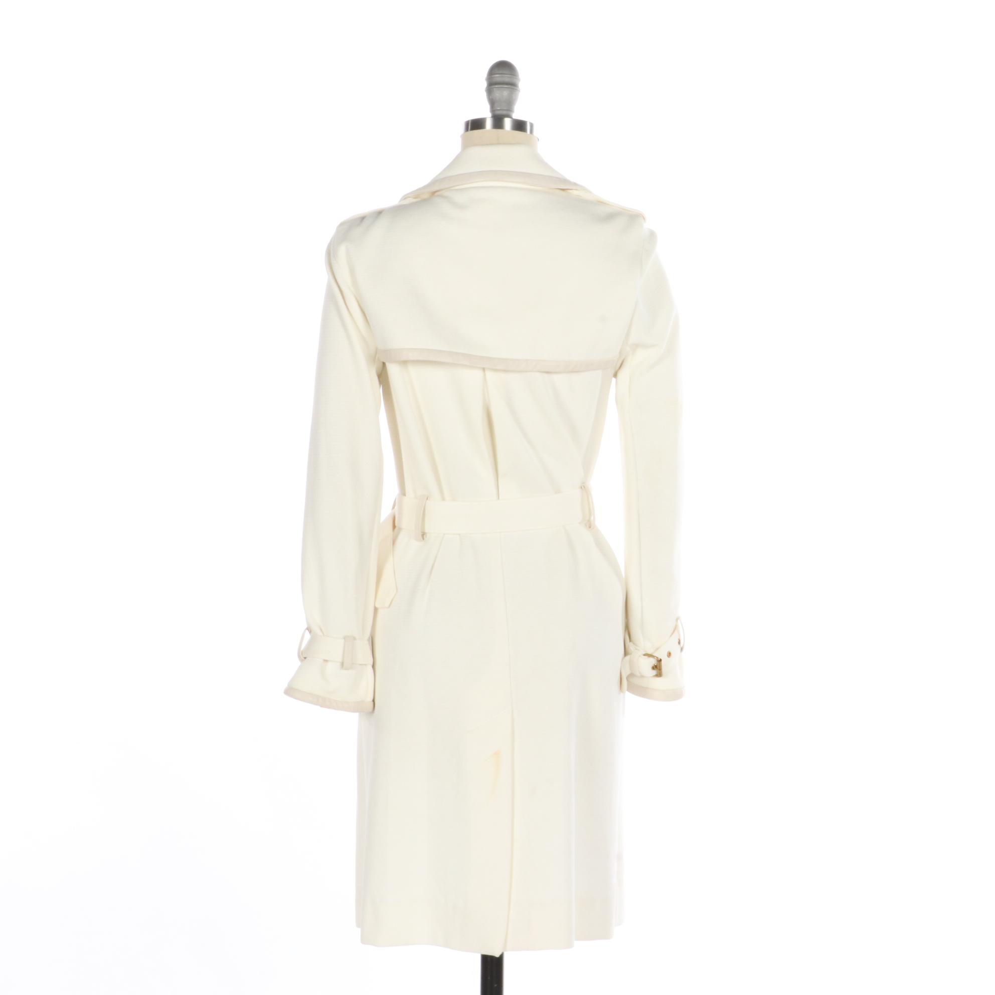 Tory Burch Double-Breasted Short Trench Coat in Double Knit with Leather Trim