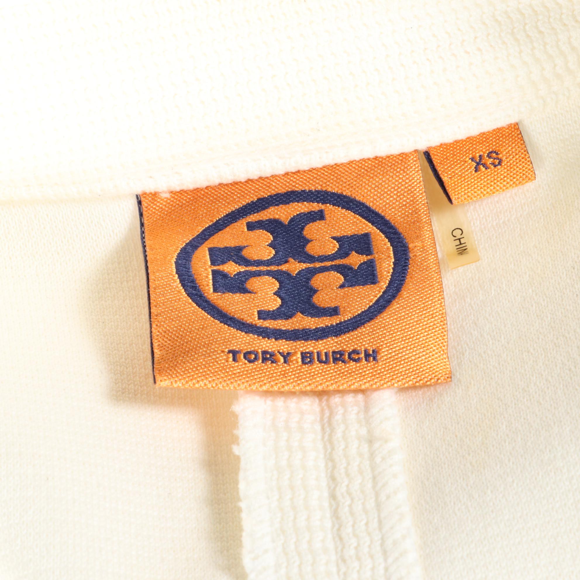 Tory Burch Double-Breasted Short Trench Coat in Double Knit with Leather Trim