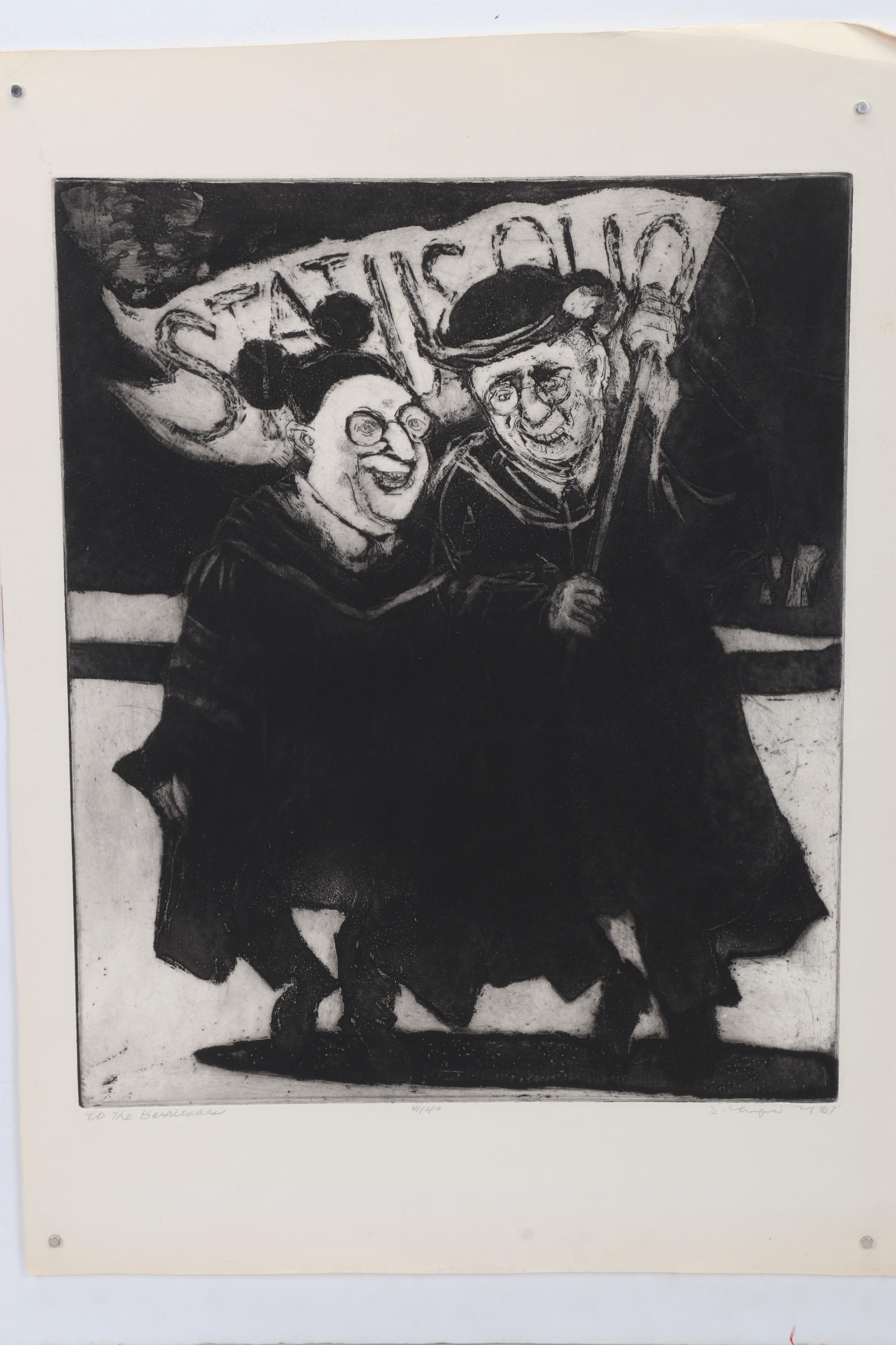 Sidney Chafetz Etching With Aquatint "To the Barricades," Circa 1968
