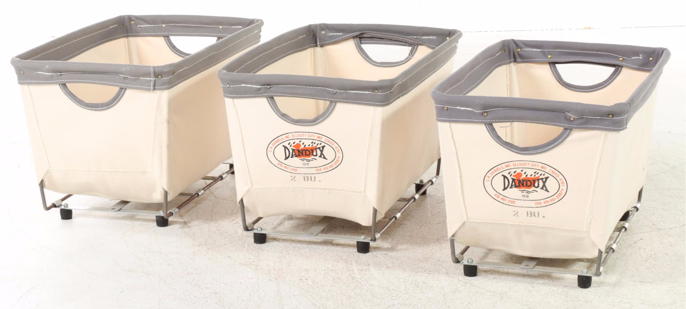 Five Restoration Hardware Dandux Canvas and Wheeled Laundry Carts