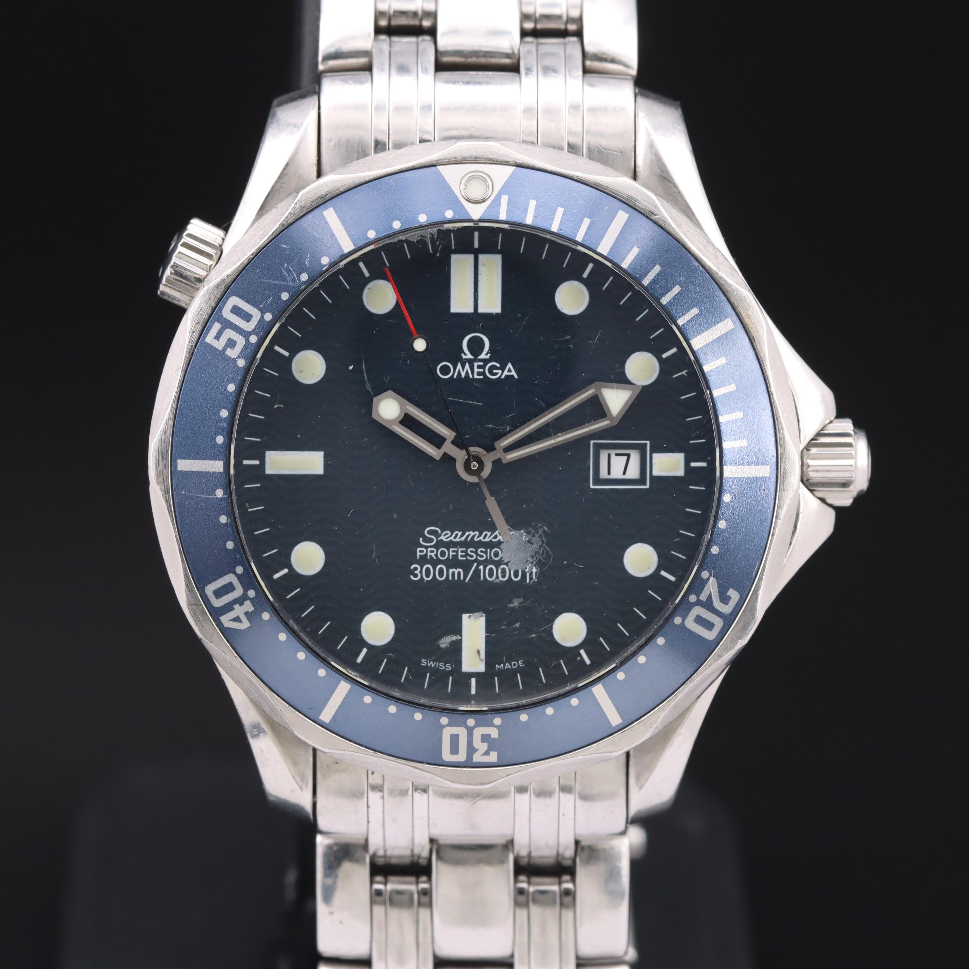 1998 Omega Seamaster Professional 300 Meters Blue Wave Dial Watch