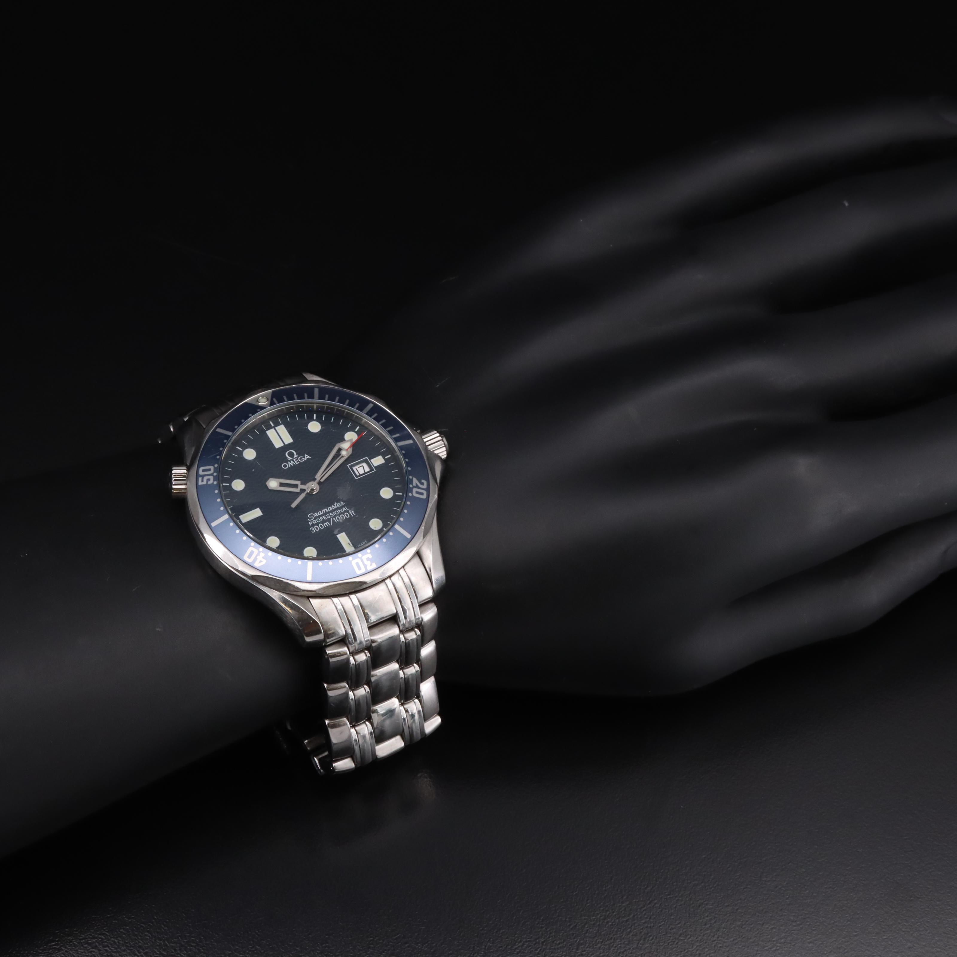 1998 Omega Seamaster Professional 300 Meters Blue Wave Dial Watch