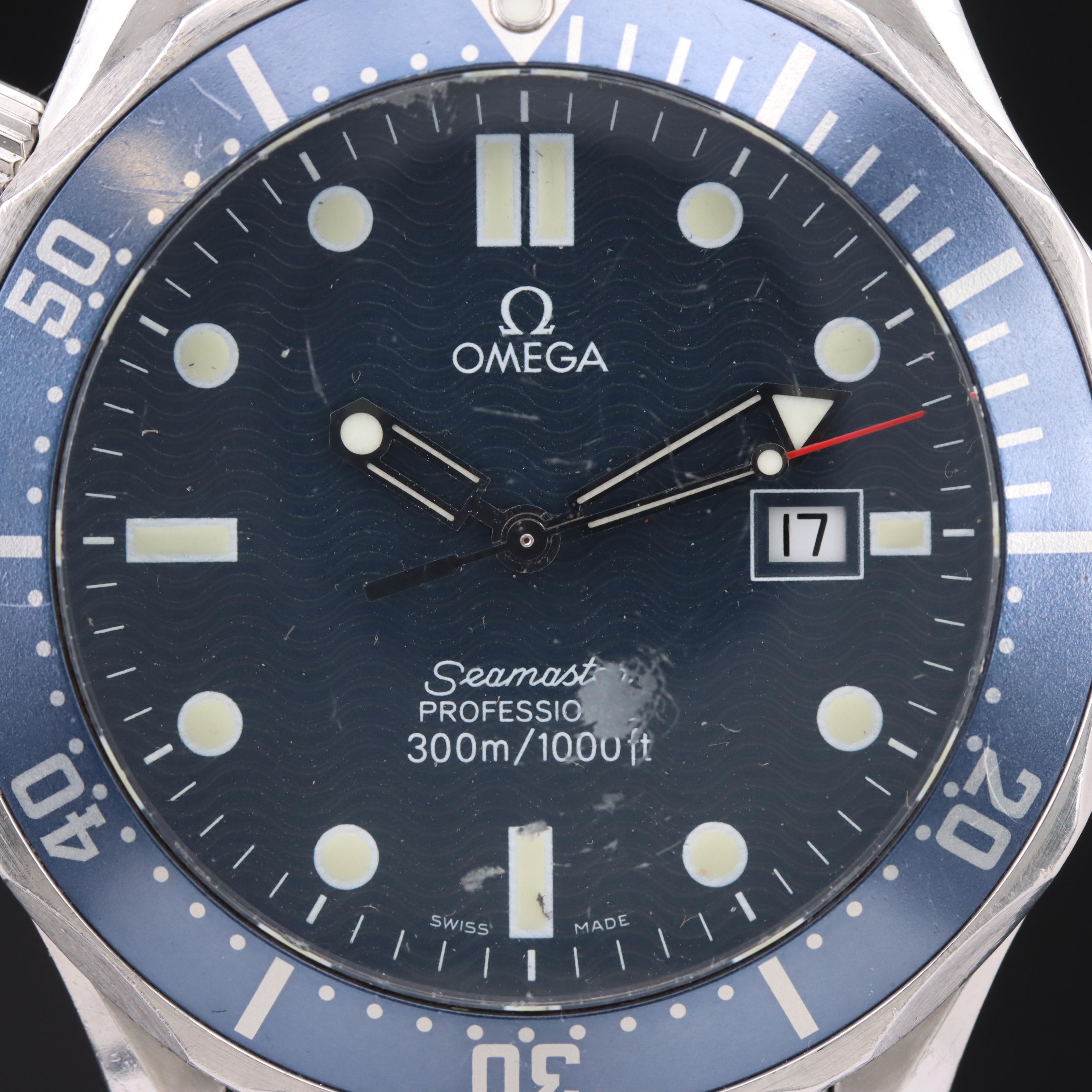 1998 Omega Seamaster Professional 300 Meters Blue Wave Dial Watch