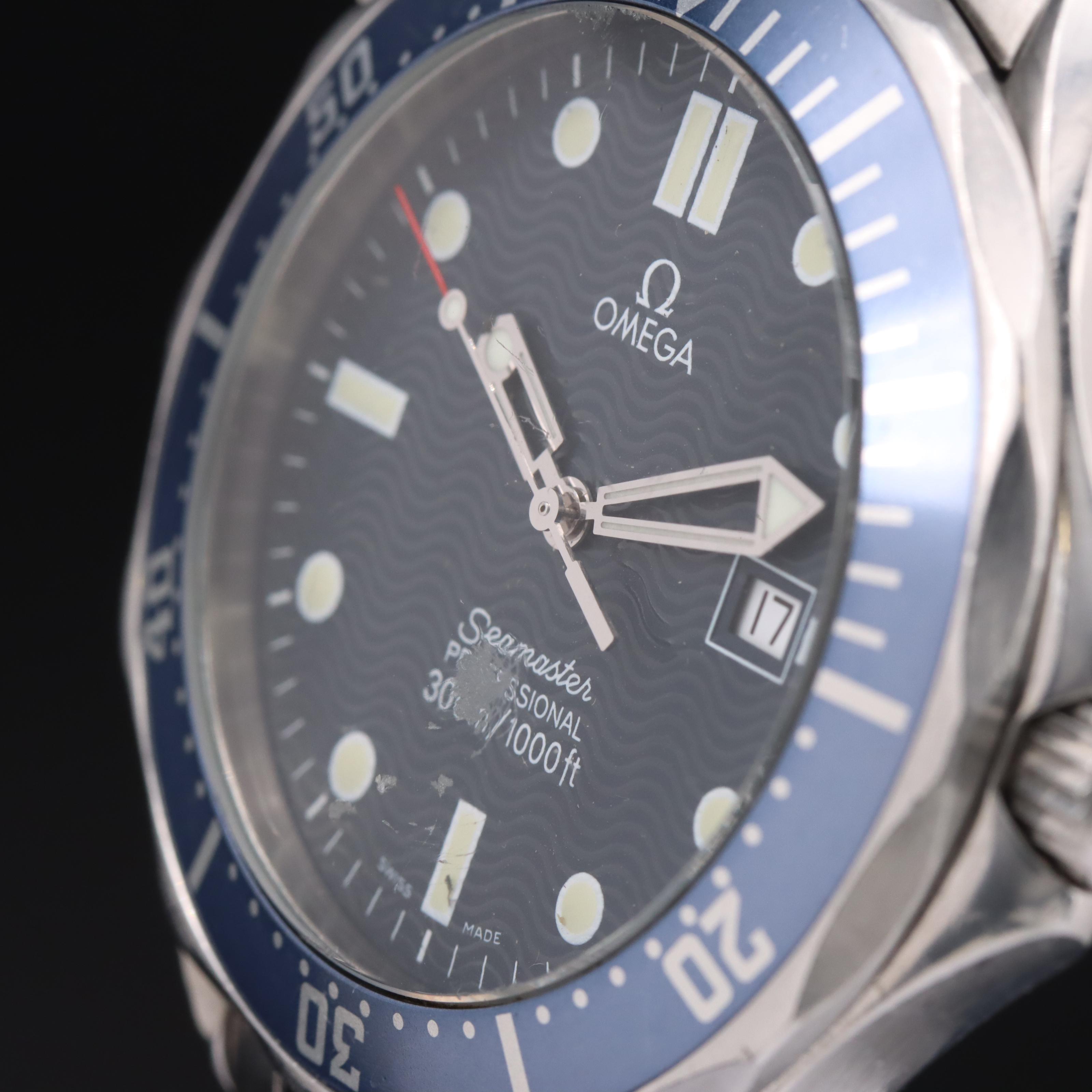 1998 Omega Seamaster Professional 300 Meters Blue Wave Dial Watch
