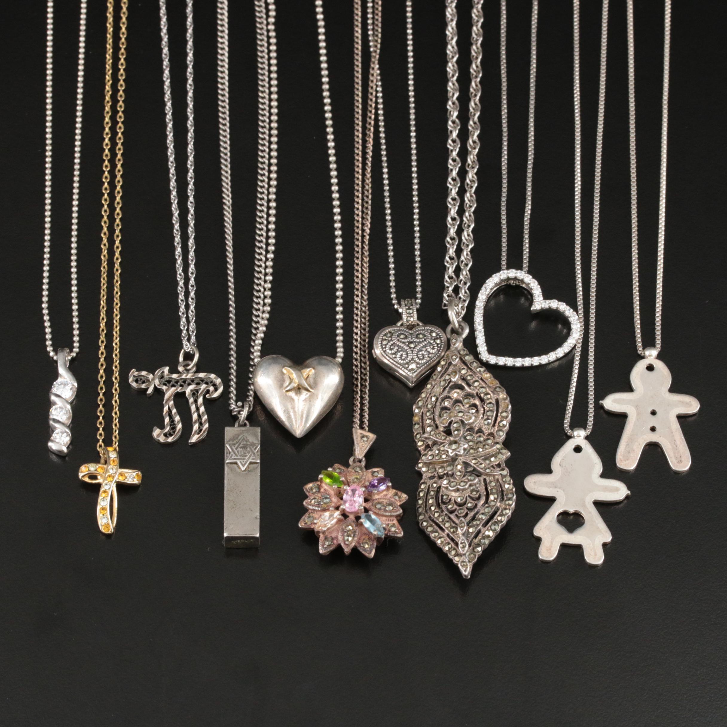 Necklaces Including Chai, Cross, Figural, Hearts and Floral