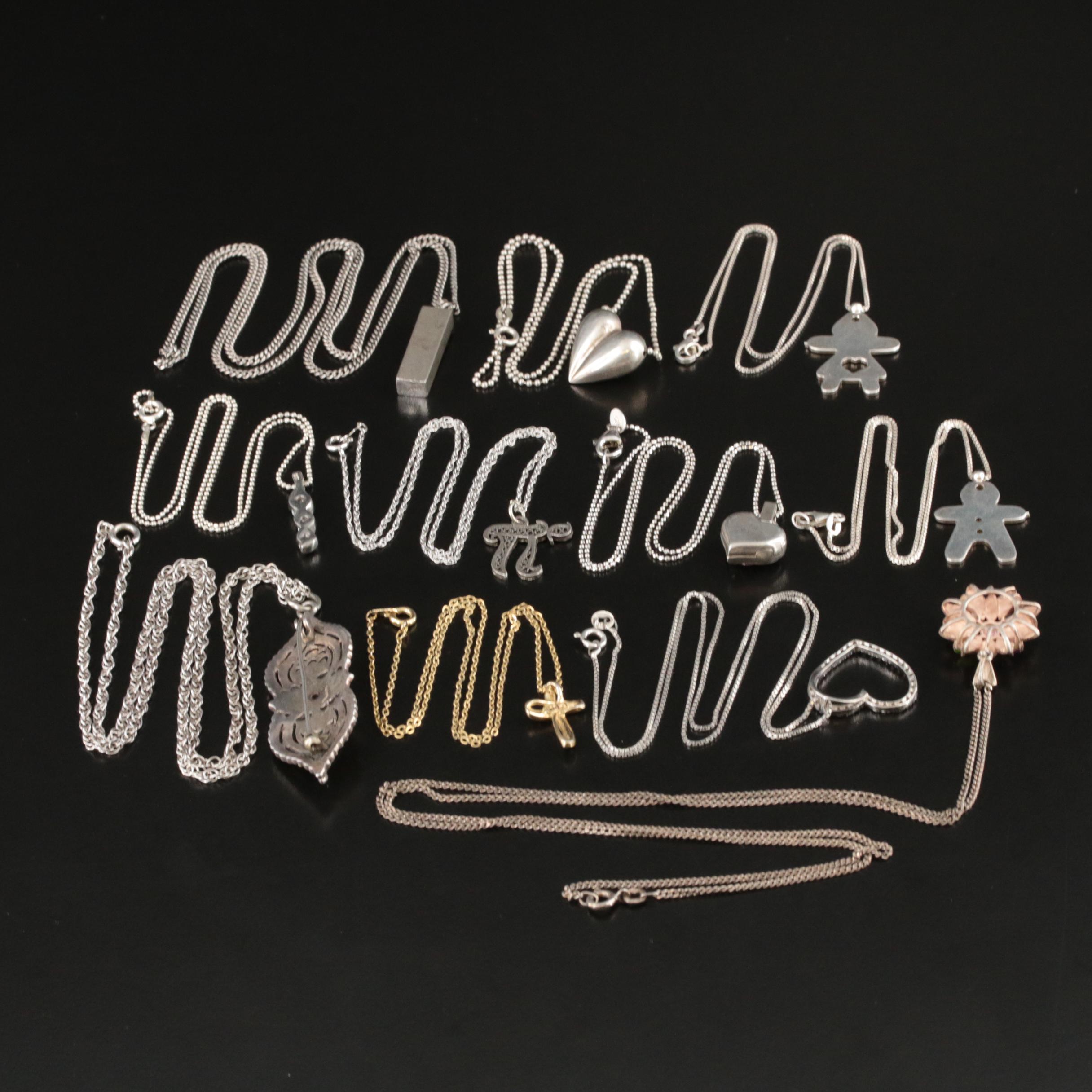 Necklaces Including Chai, Cross, Figural, Hearts and Floral