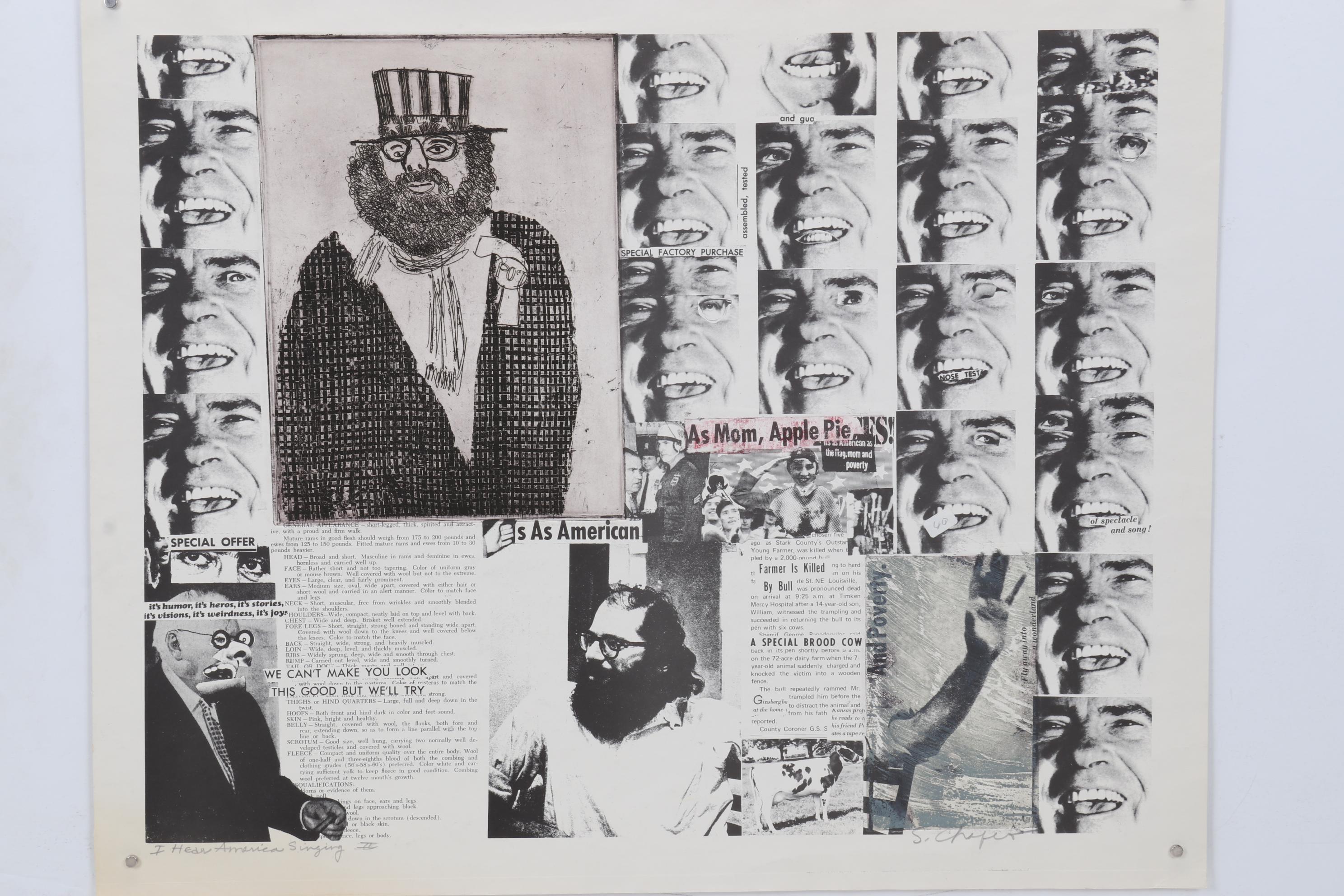Sidney Chafetz Mixed Media Print "I Hear America Singing II," Circa 1972