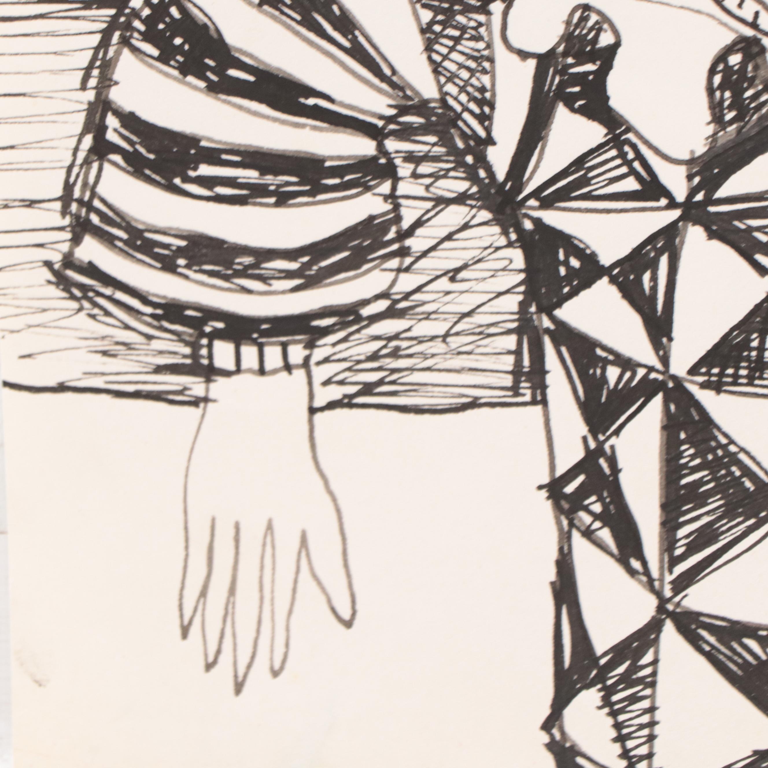 Harry Hilson Ink Drawing of Clown, Late 20th Century