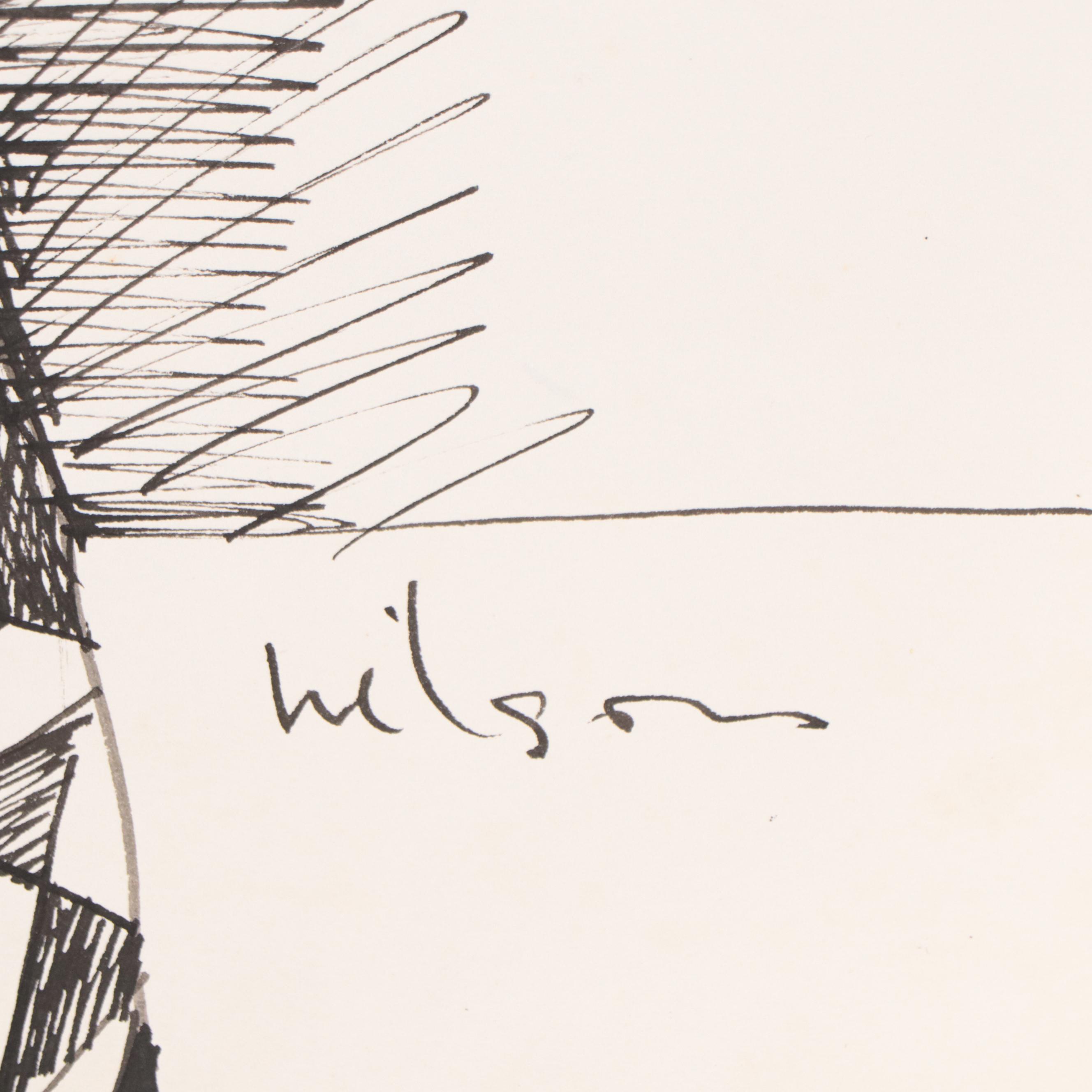 Harry Hilson Ink Drawing of Clown, Late 20th Century