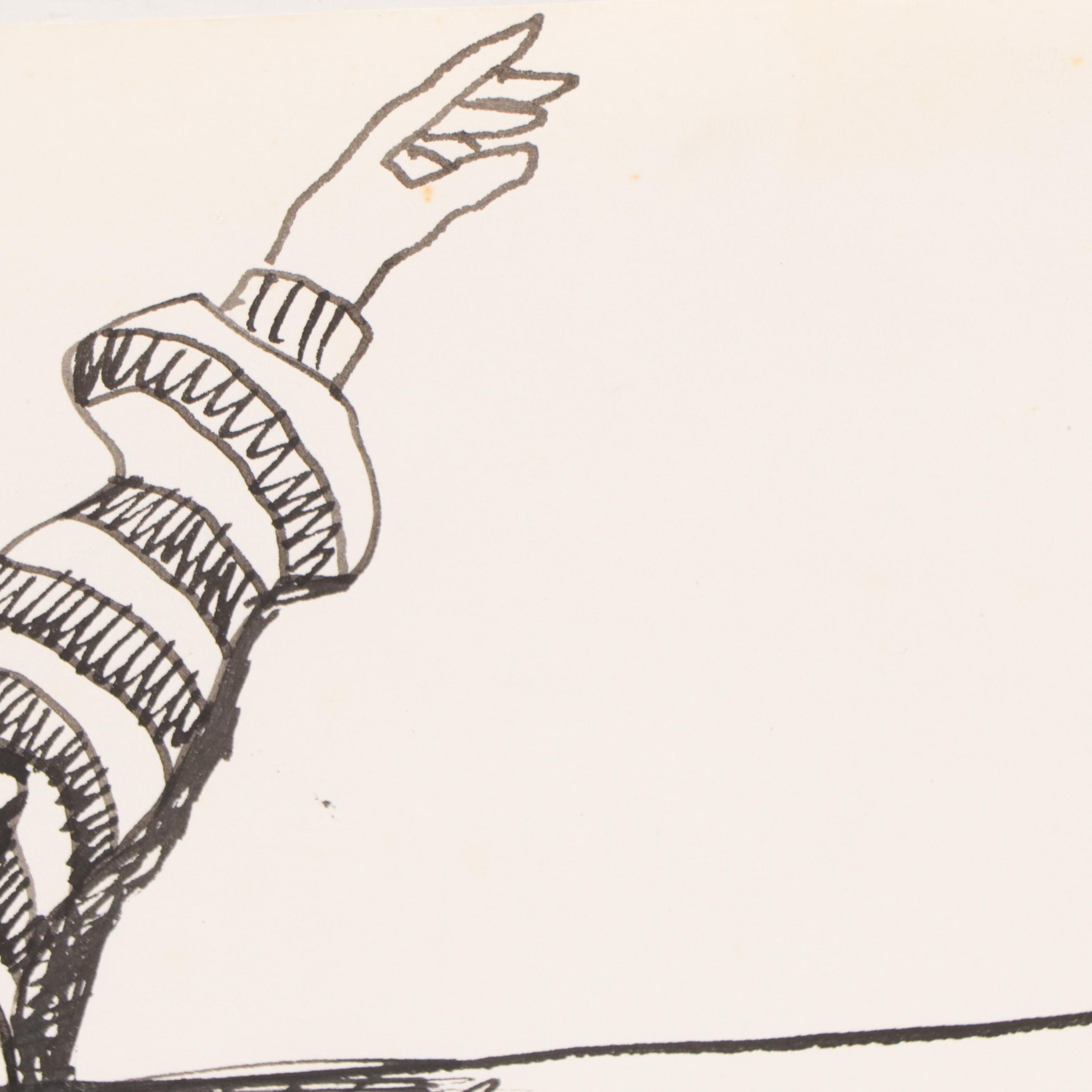 Harry Hilson Ink Drawing of Clown, Late 20th Century