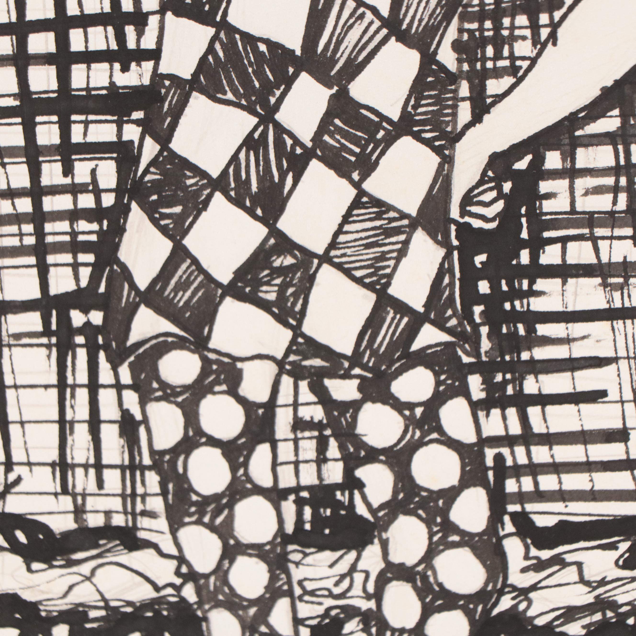 Harry Hilson Figural Ink Drawing of a Jester, 1966