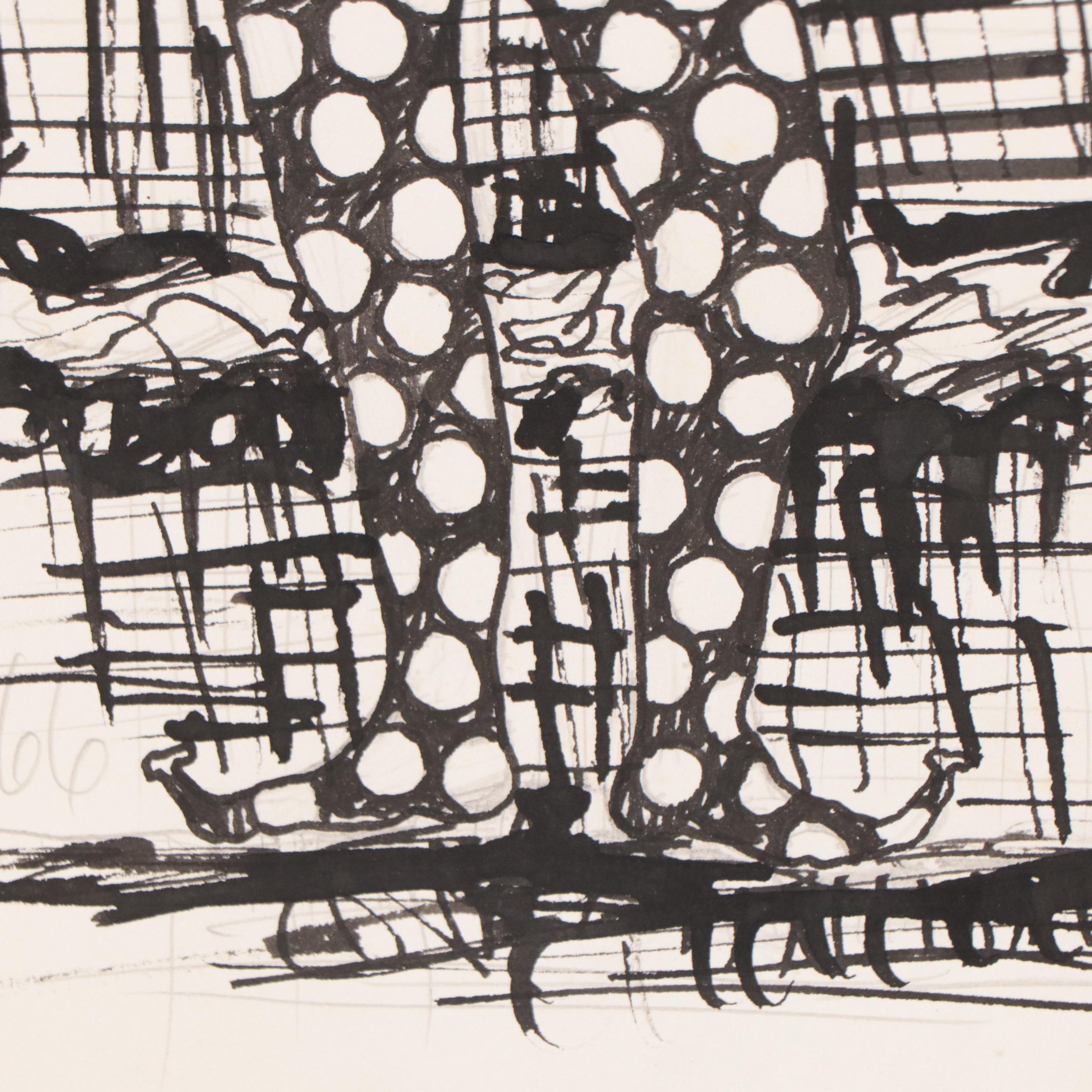 Harry Hilson Figural Ink Drawing of a Jester, 1966