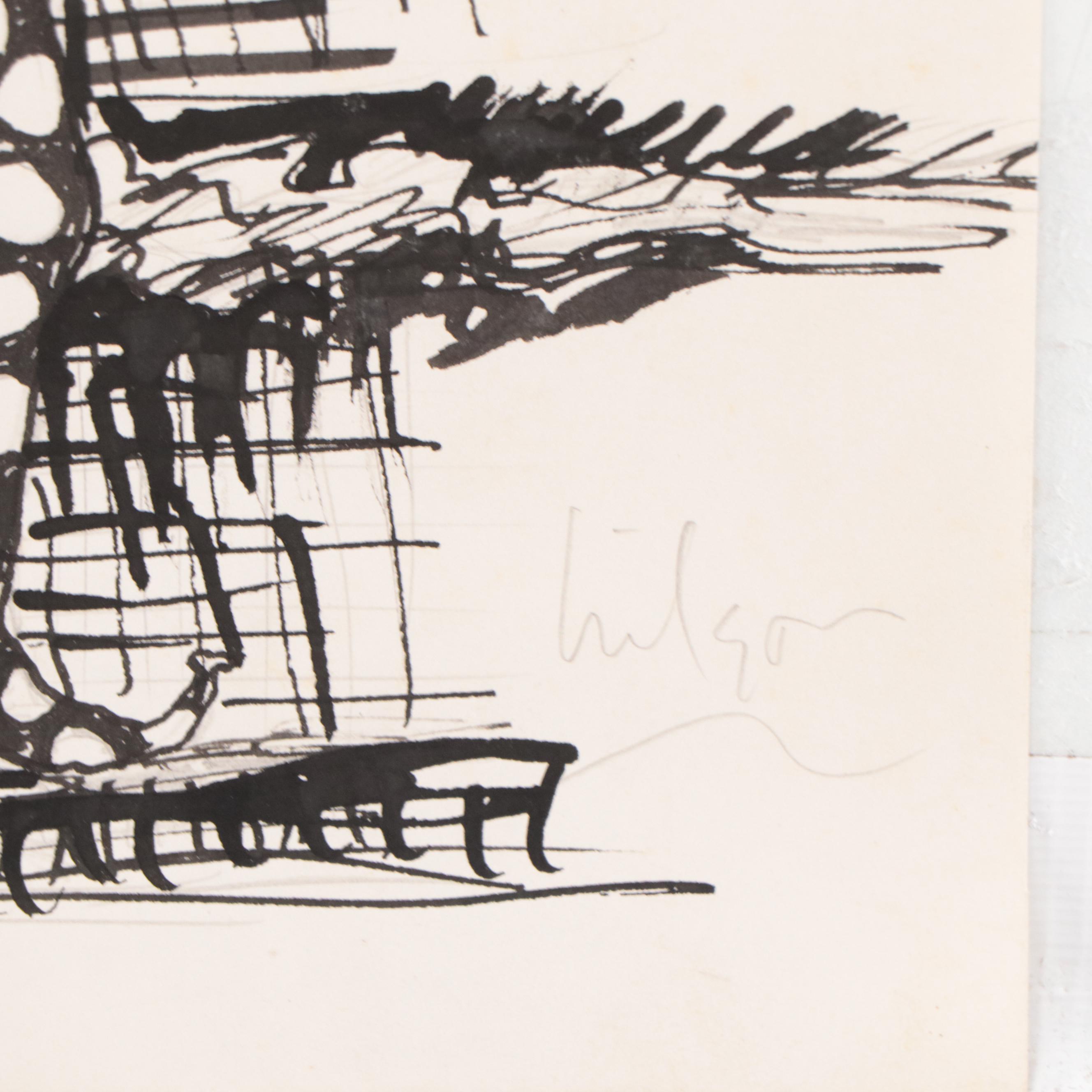 Harry Hilson Figural Ink Drawing of a Jester, 1966