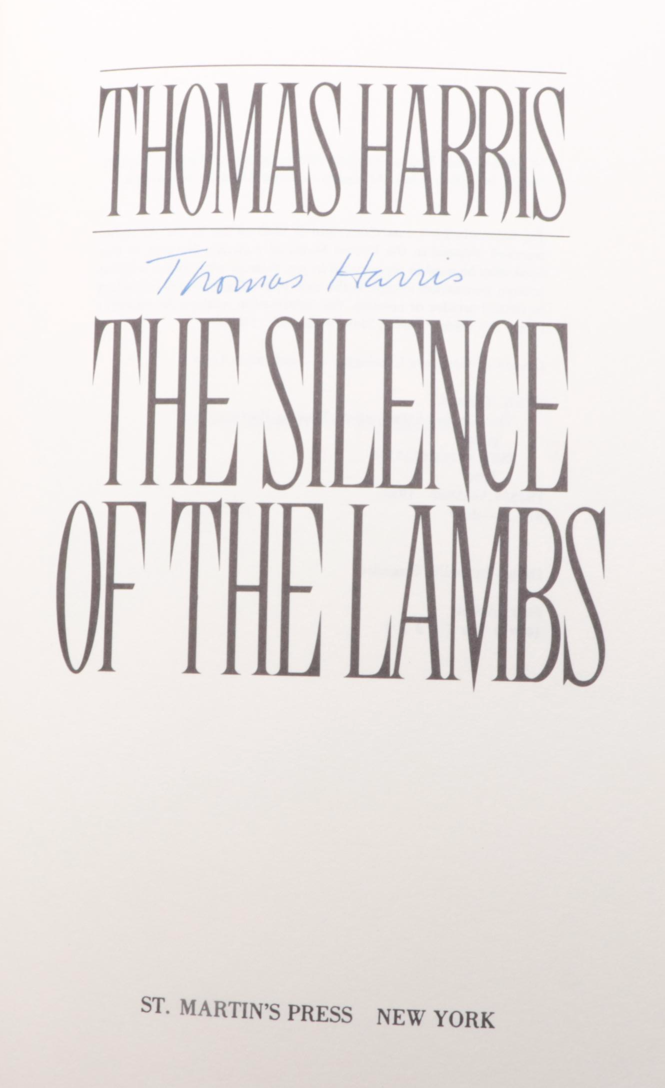 Signed First Edition "The Silence of the Lambs" by Thomas Harris, 1988