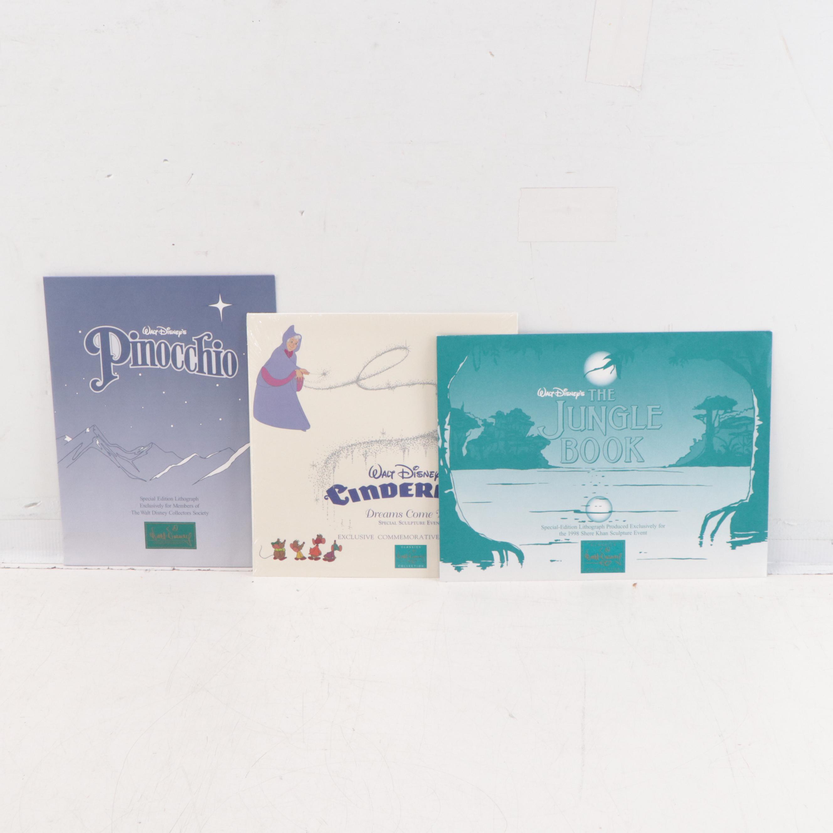 Disney Commemorative Offset Lithographs Including "Cinderella" and "Pinocchio"